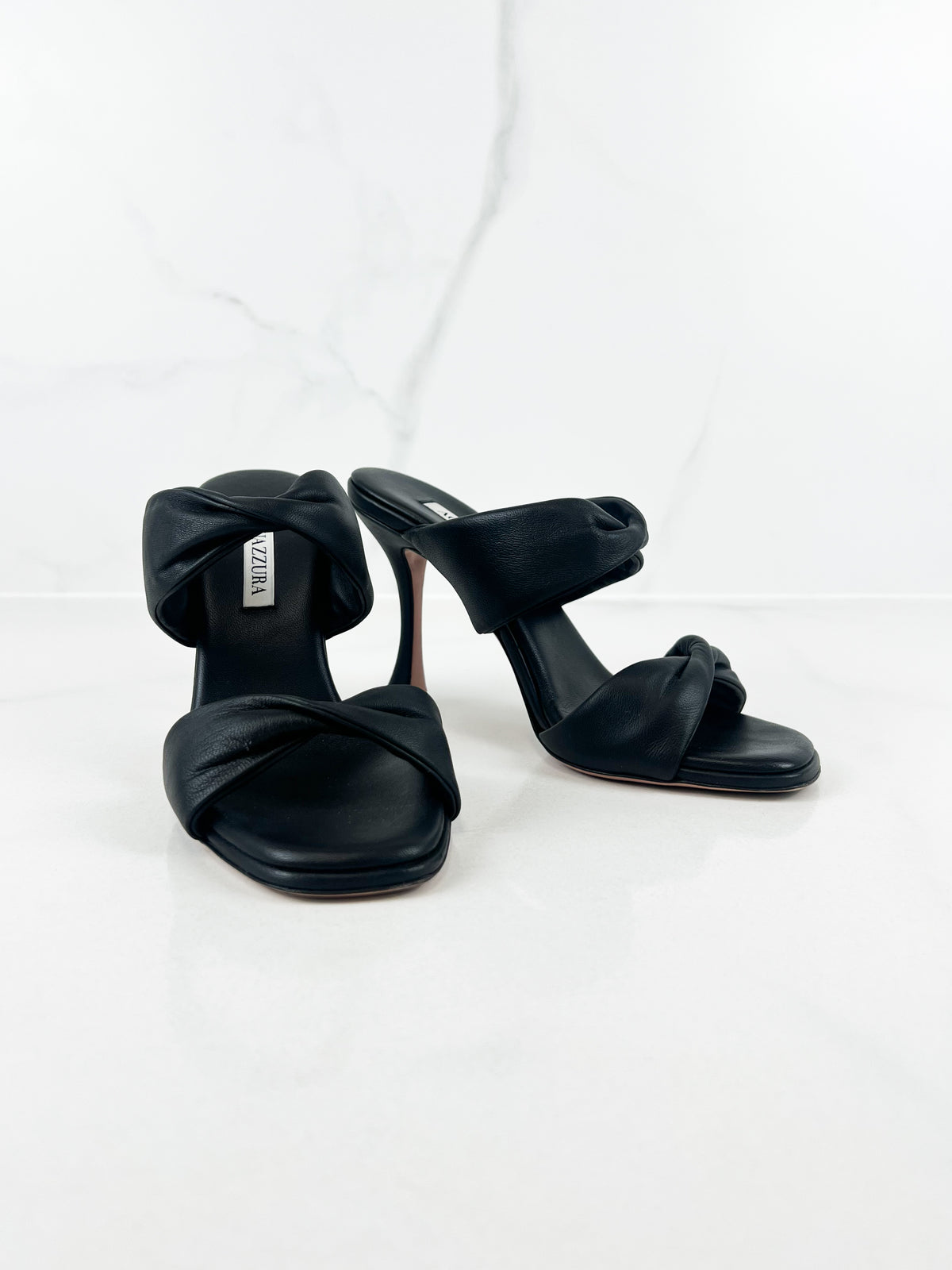 Aquazzura Twist Sandals 95mm in Black Leather Size 38