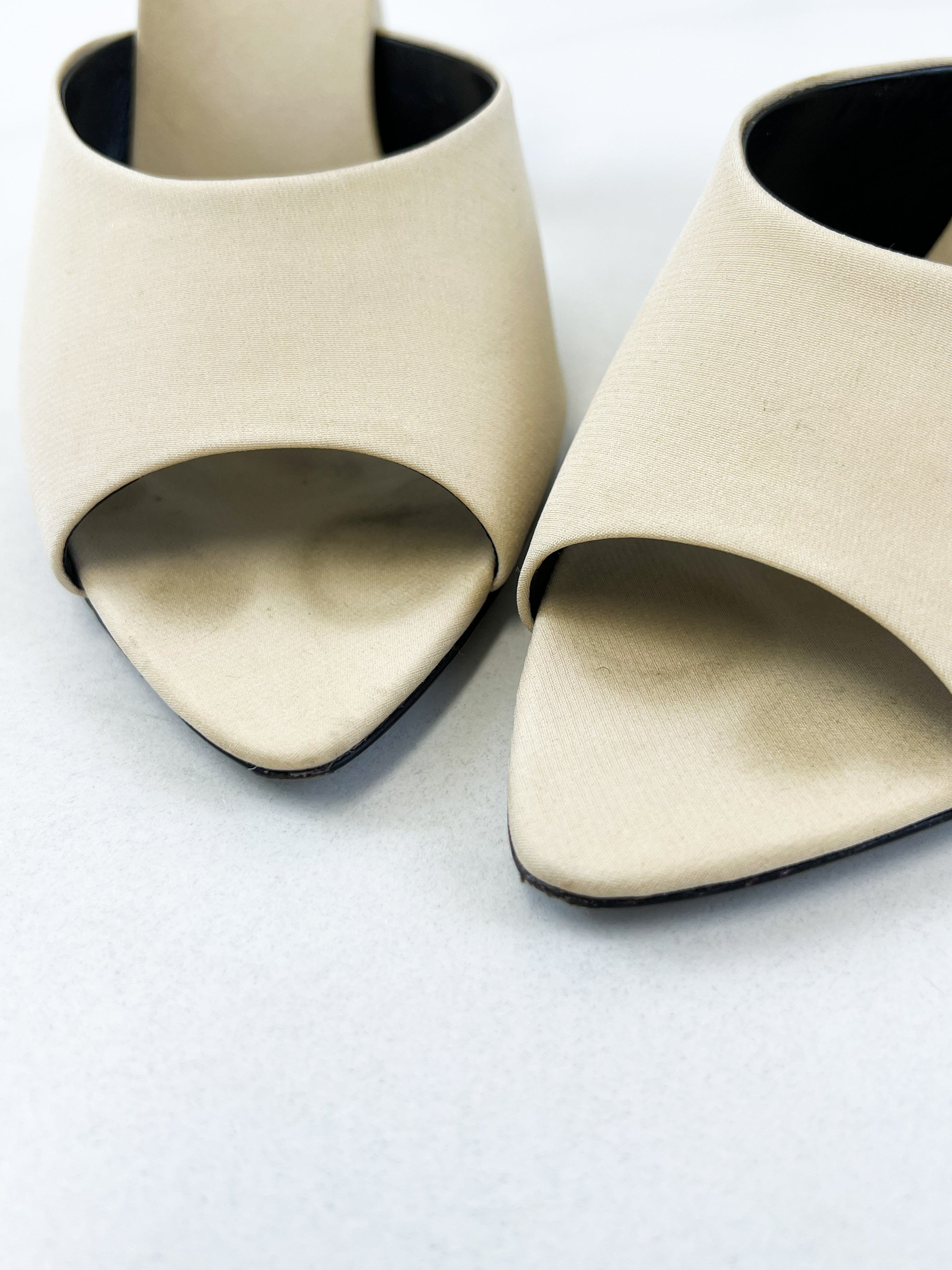 Saint Laurent Suite Silk Satin Mules in Natural
