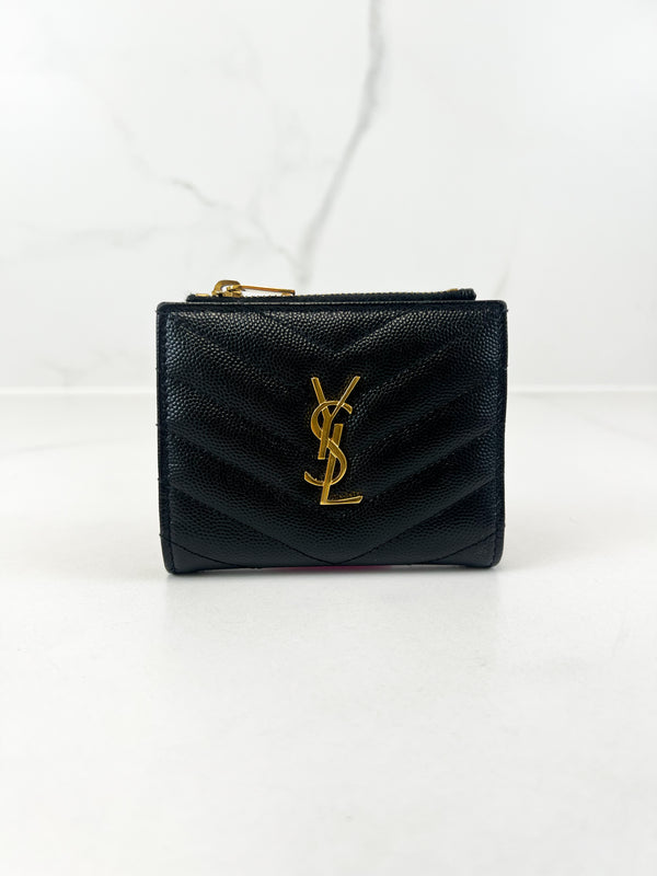 Saint Laurent Cassandre Matelasse Bi-fold Wallet in Grain De Poudre Embossed Leather