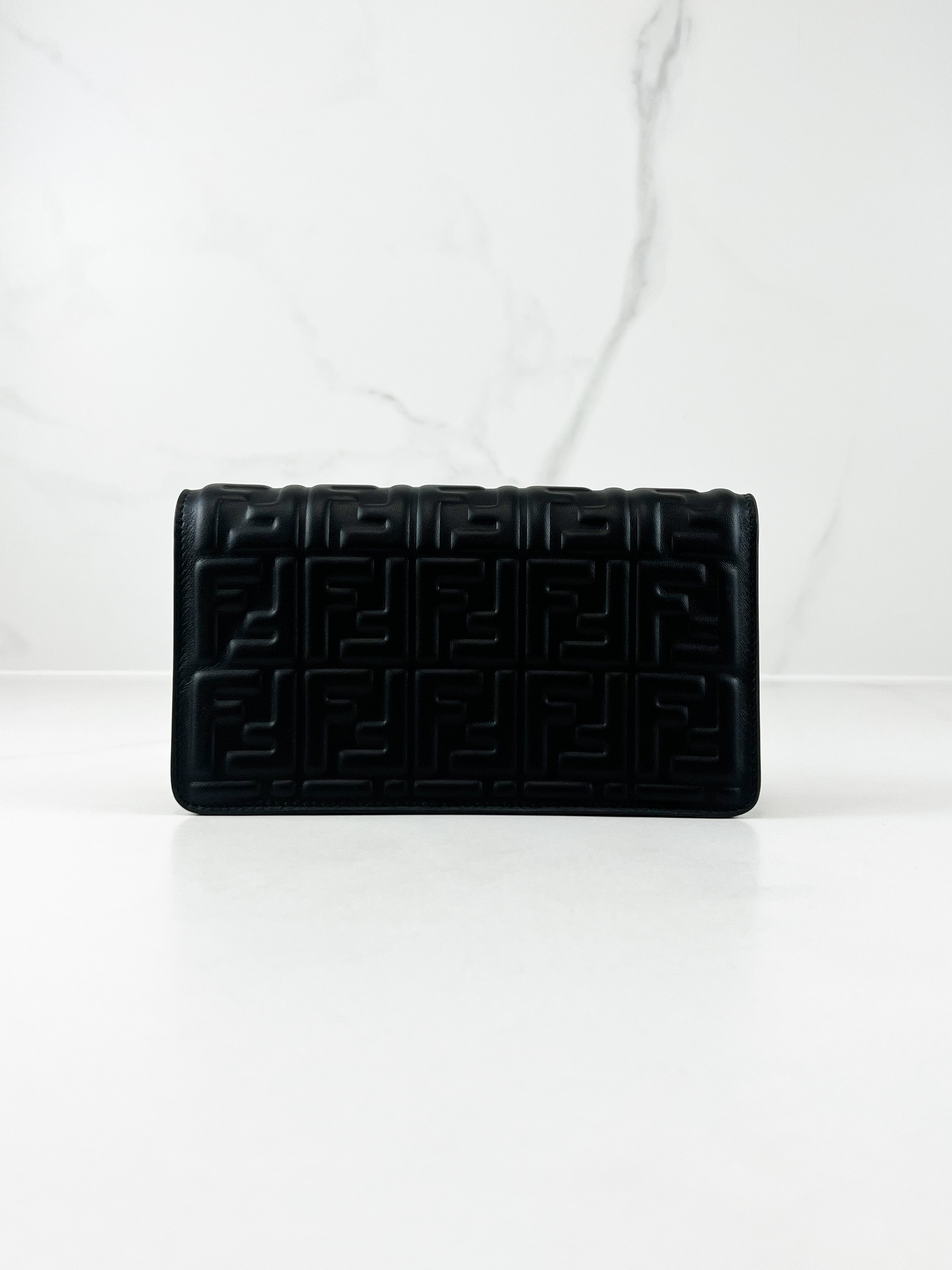 Fendi FF Wallet On Chain Baguette in Black Nappa Leather