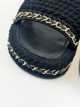 Chanel Black/Gold Woven Slides Size 38