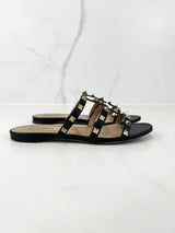 Valentino Garavani Caged Black Rockstud Slides Size 37