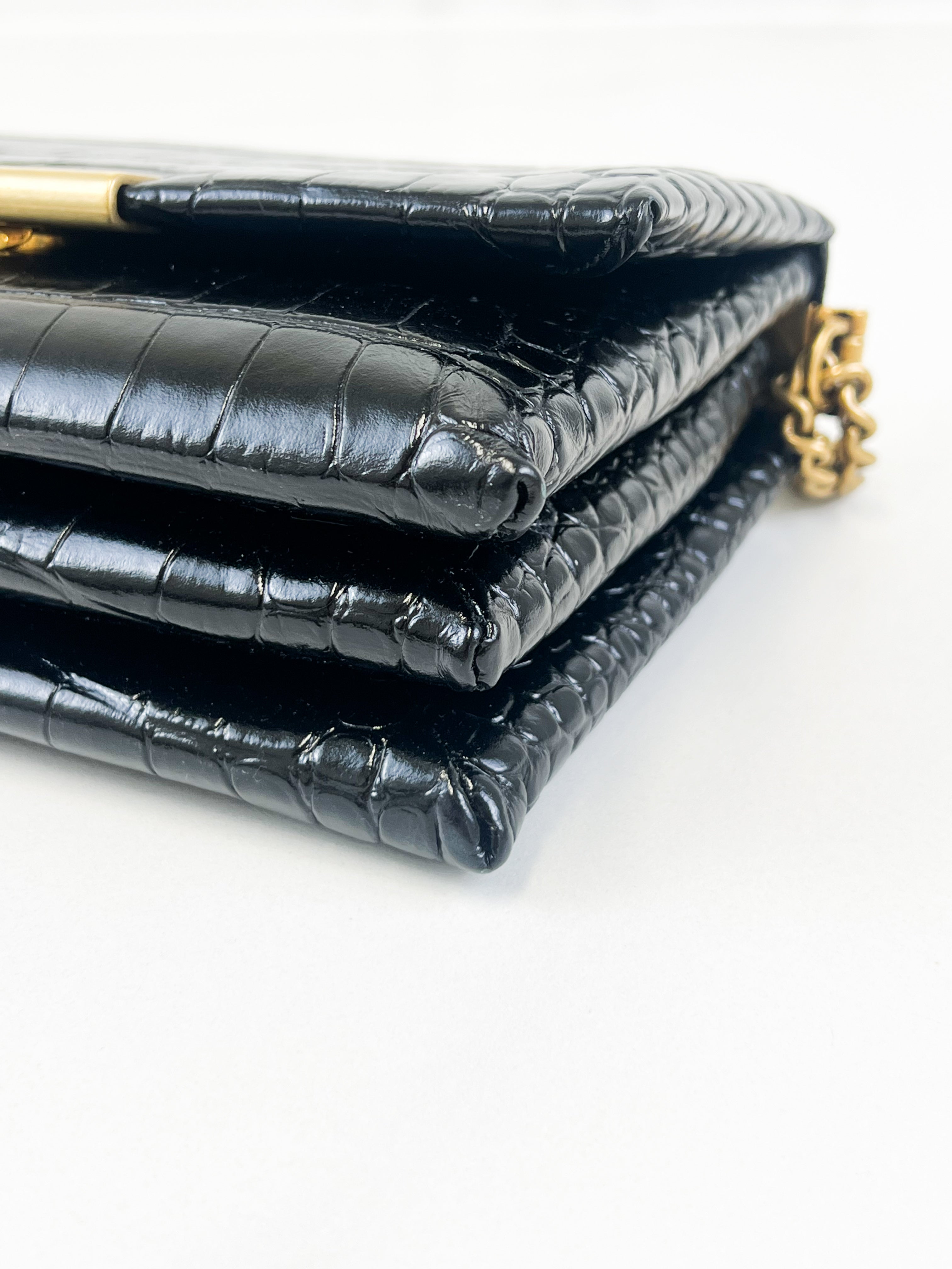 Balenciaga Triplet Croc Embossed Leather Shoulder Bag