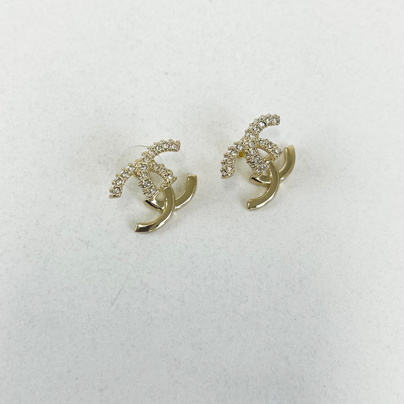 Chanel CC Yellow Gold Studded Earrings