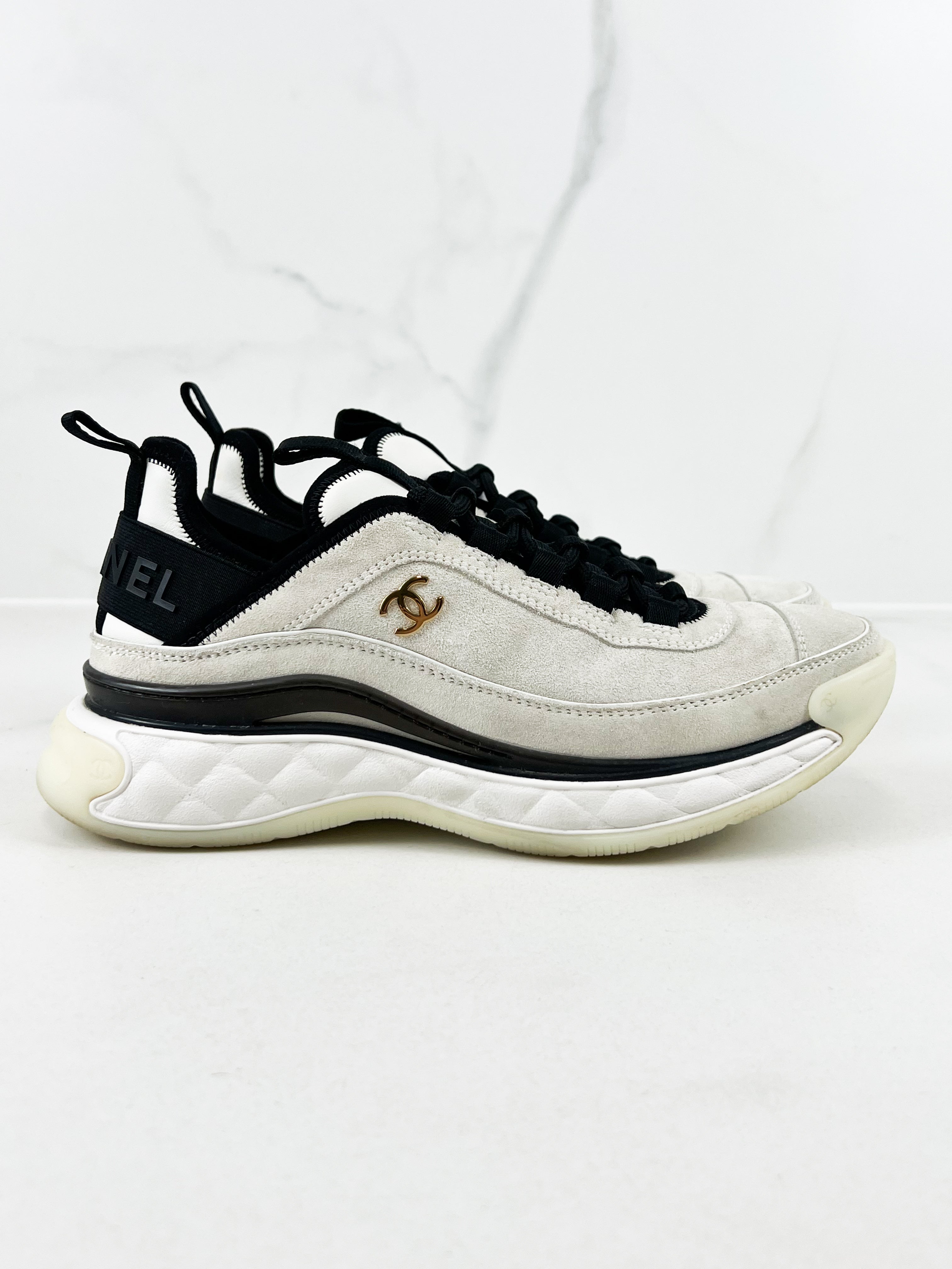 Chanel CC White & Black Sneaker Size 36.5