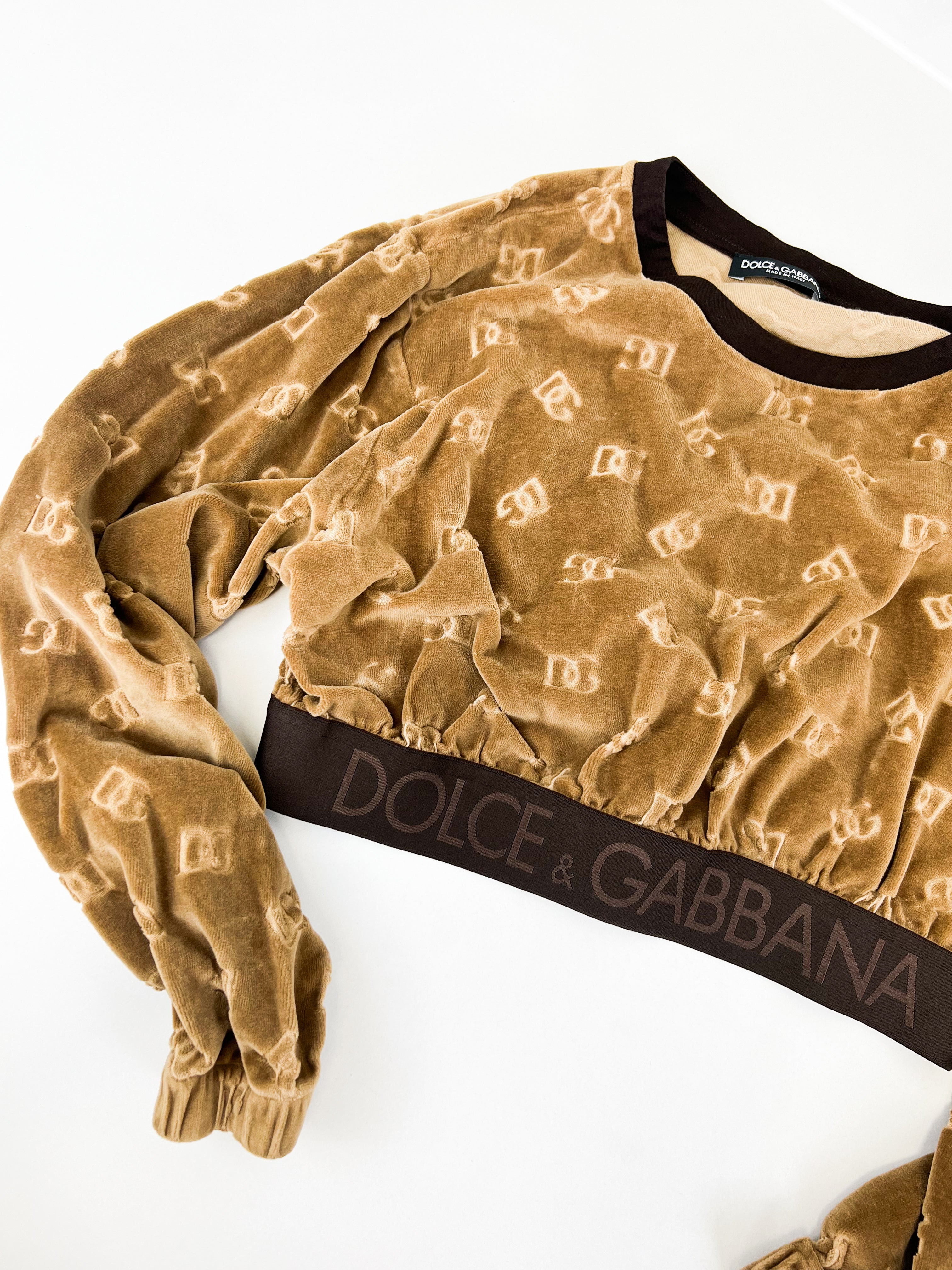 Dolce & Gabbana Logo Printed Cropped Velvet Jumper Size 44