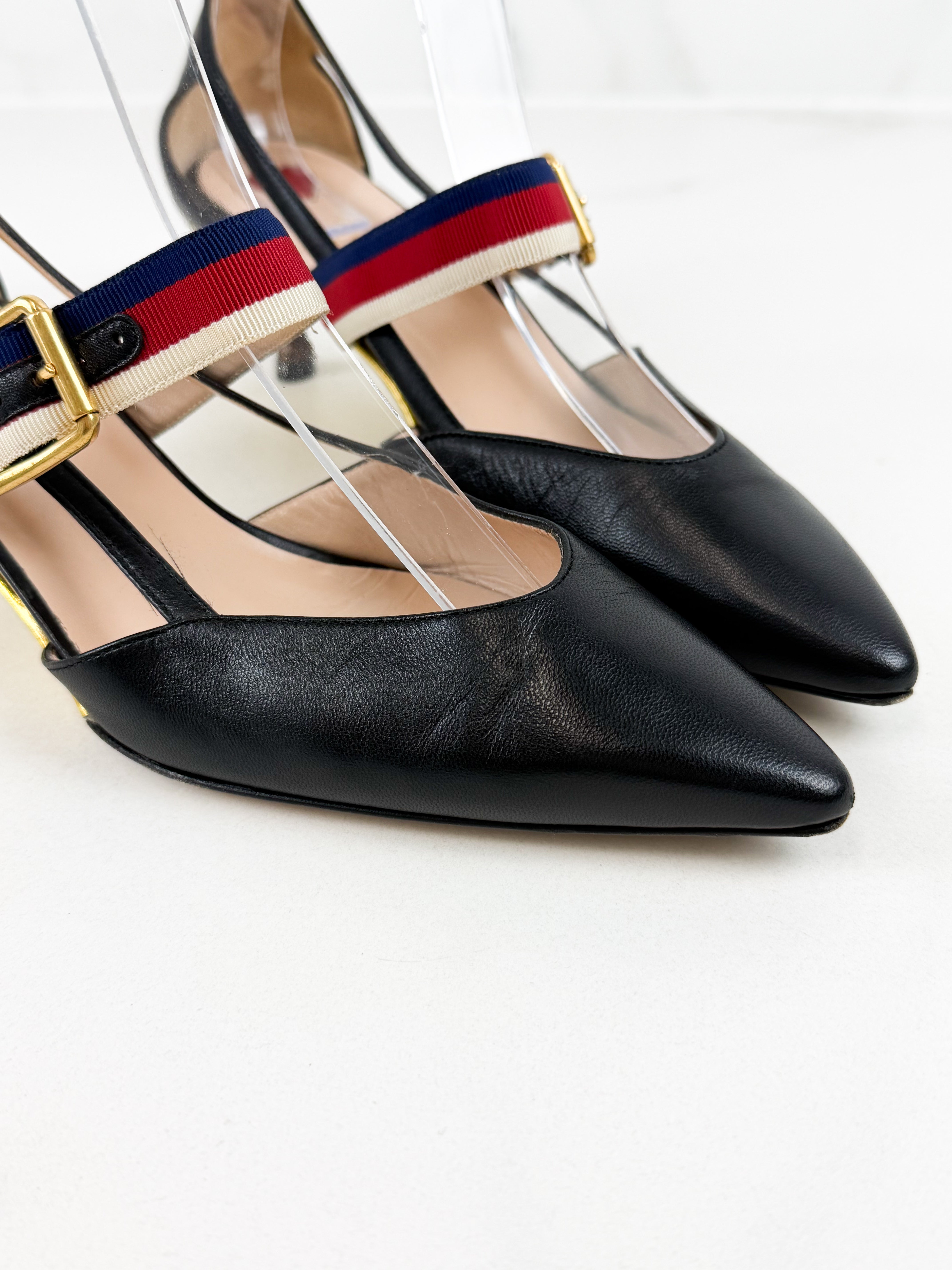 Gucci Unia Pump in Black with Bamboo Kitten Heel Size 35.5