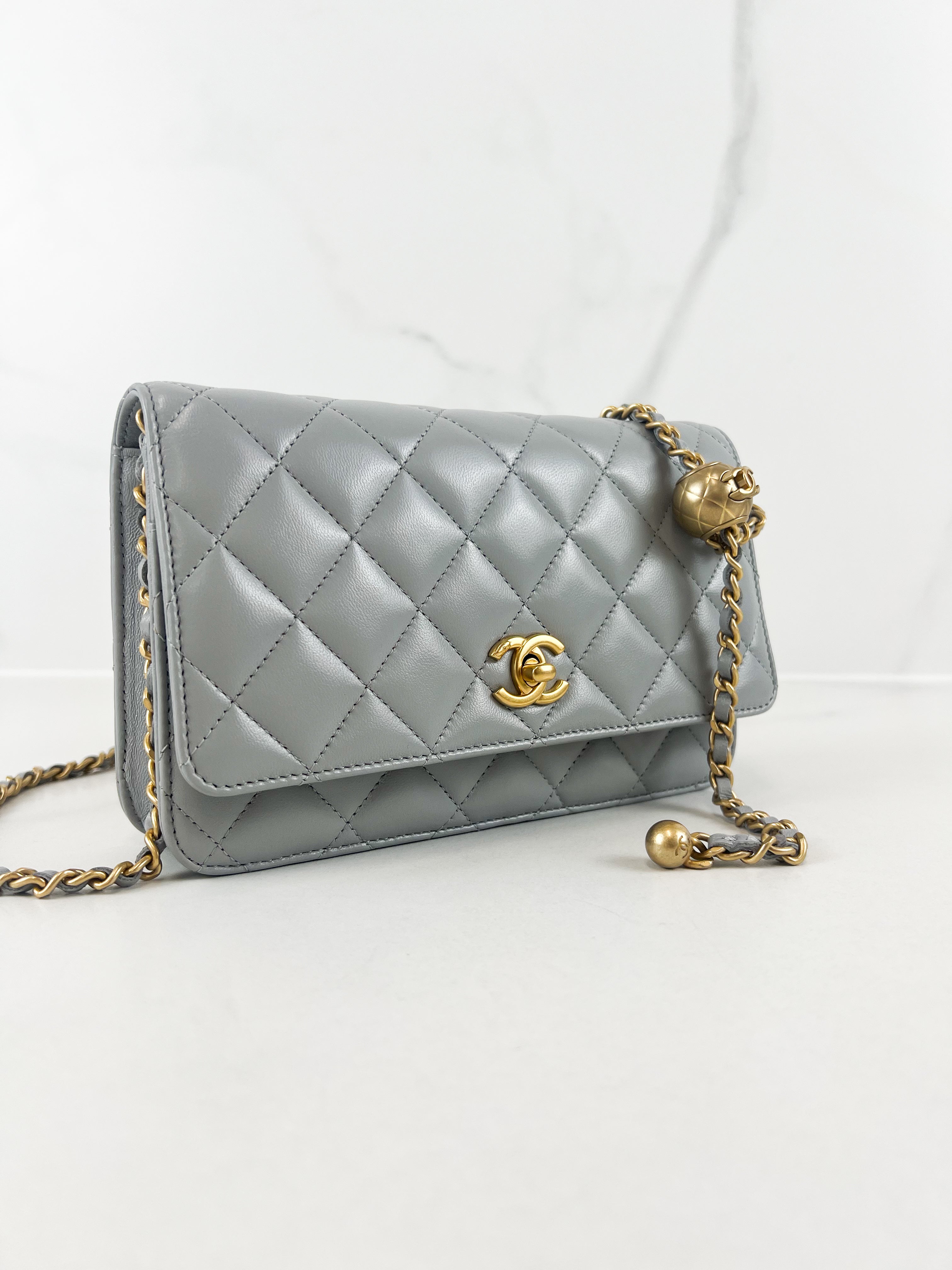 Chanel Grey Lambskin Pearl Crush WOC