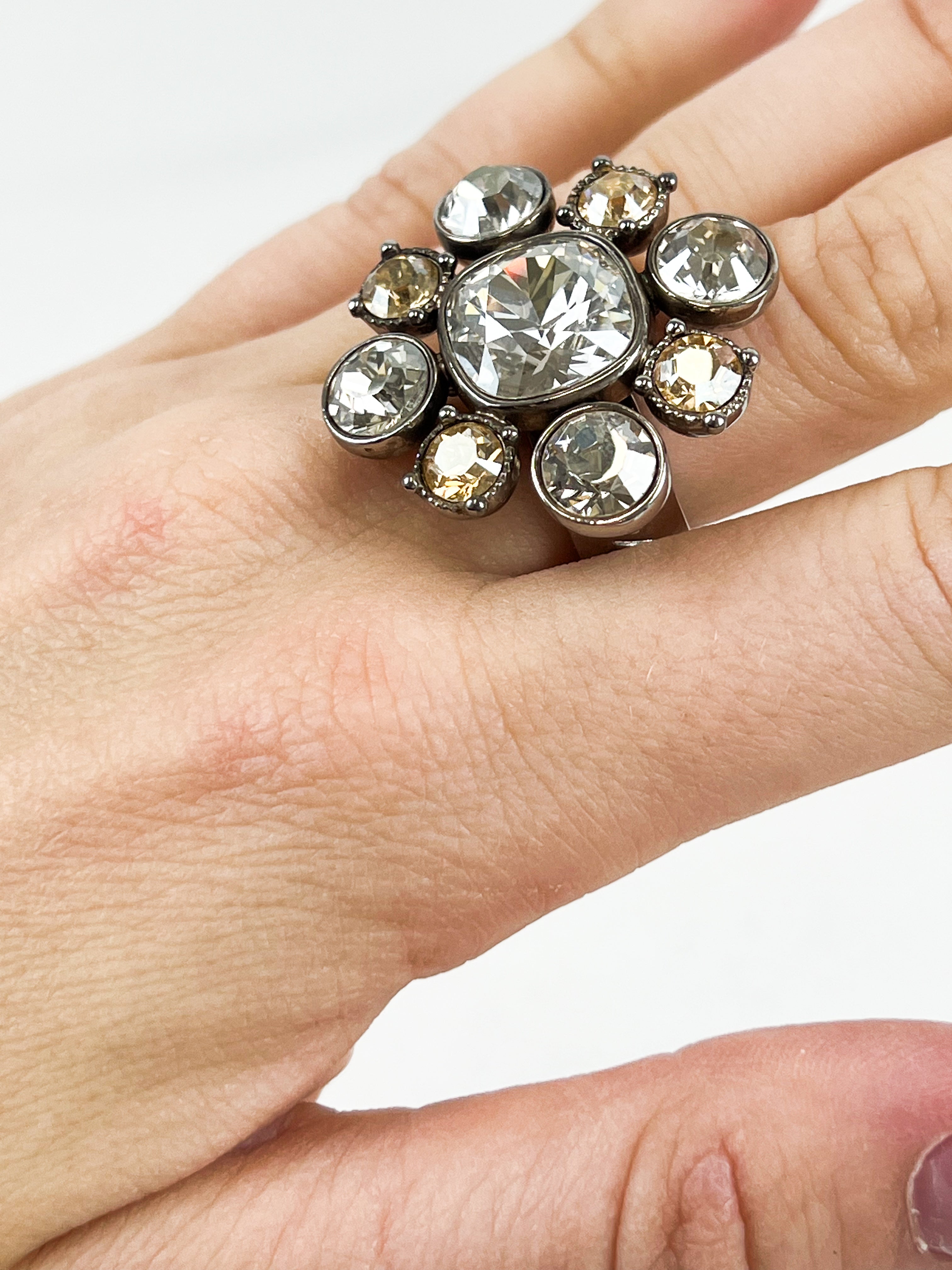 Chanel Silver-Tone Crystal Ring