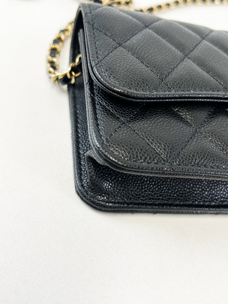 Chanel CC Caviar Black Classic Phone Holder WOC