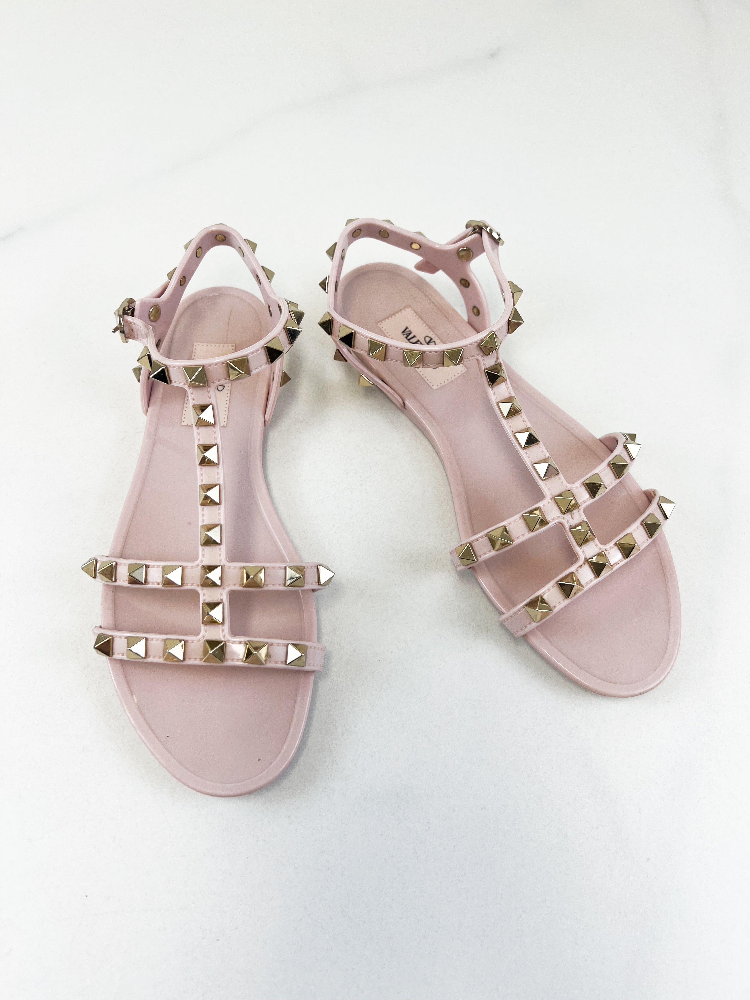 Valentino Garavani Rockstud PVC Sandal in Baby Pink Size 36