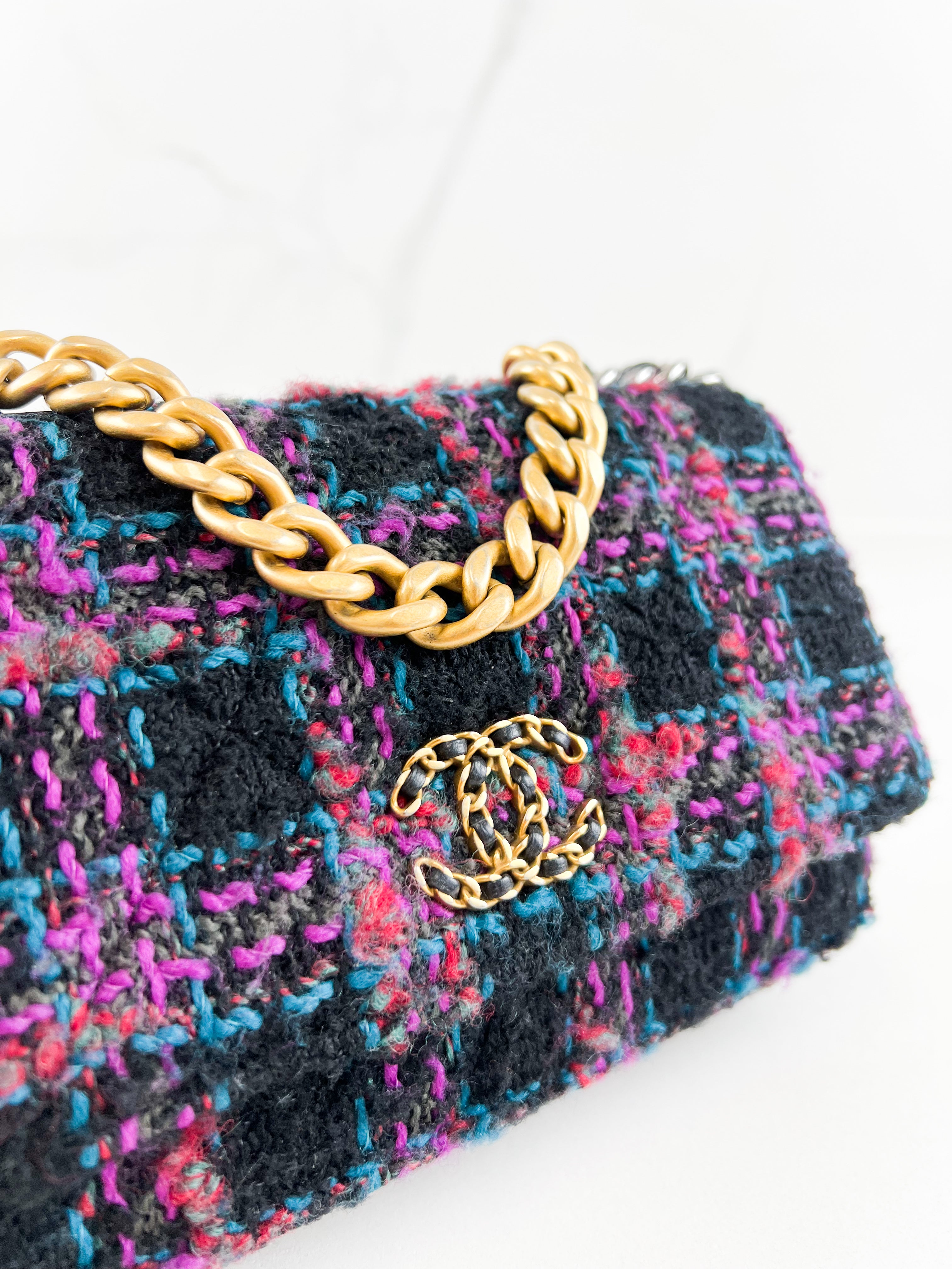 Chanel 19 Wool Tweed & Mixed Tone Hardware Wallet on Chain