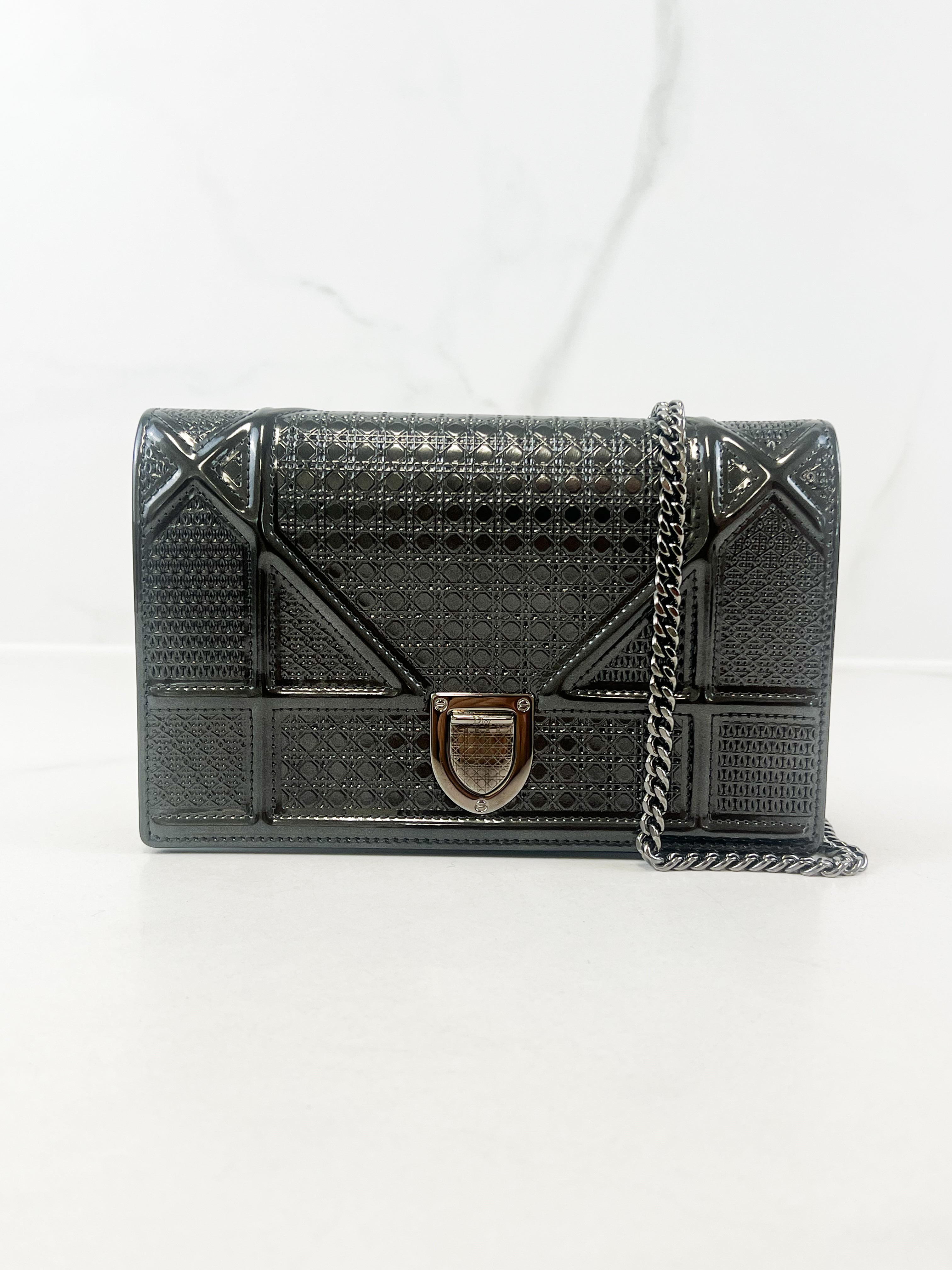 Christian Dior Patent Grey Diorama WOC