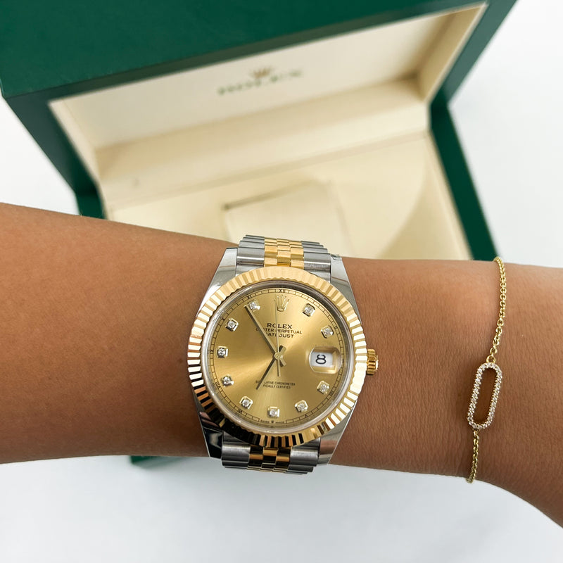 Rolex Datejust 41mm Diamond Dial Fluted Bezel Oyster Perpetual