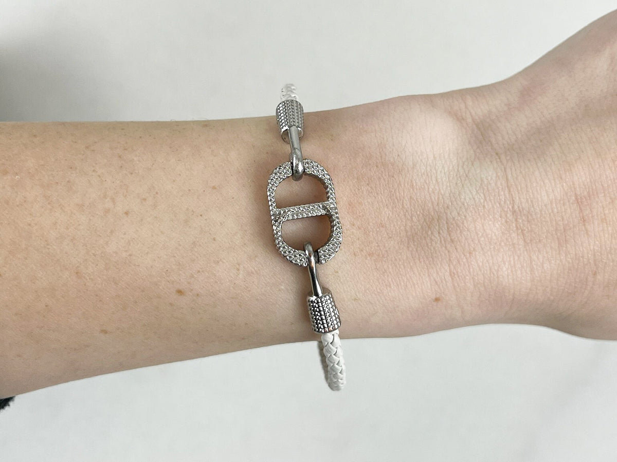 Christian Dior CD Icon Woven Leather Bracelet in White