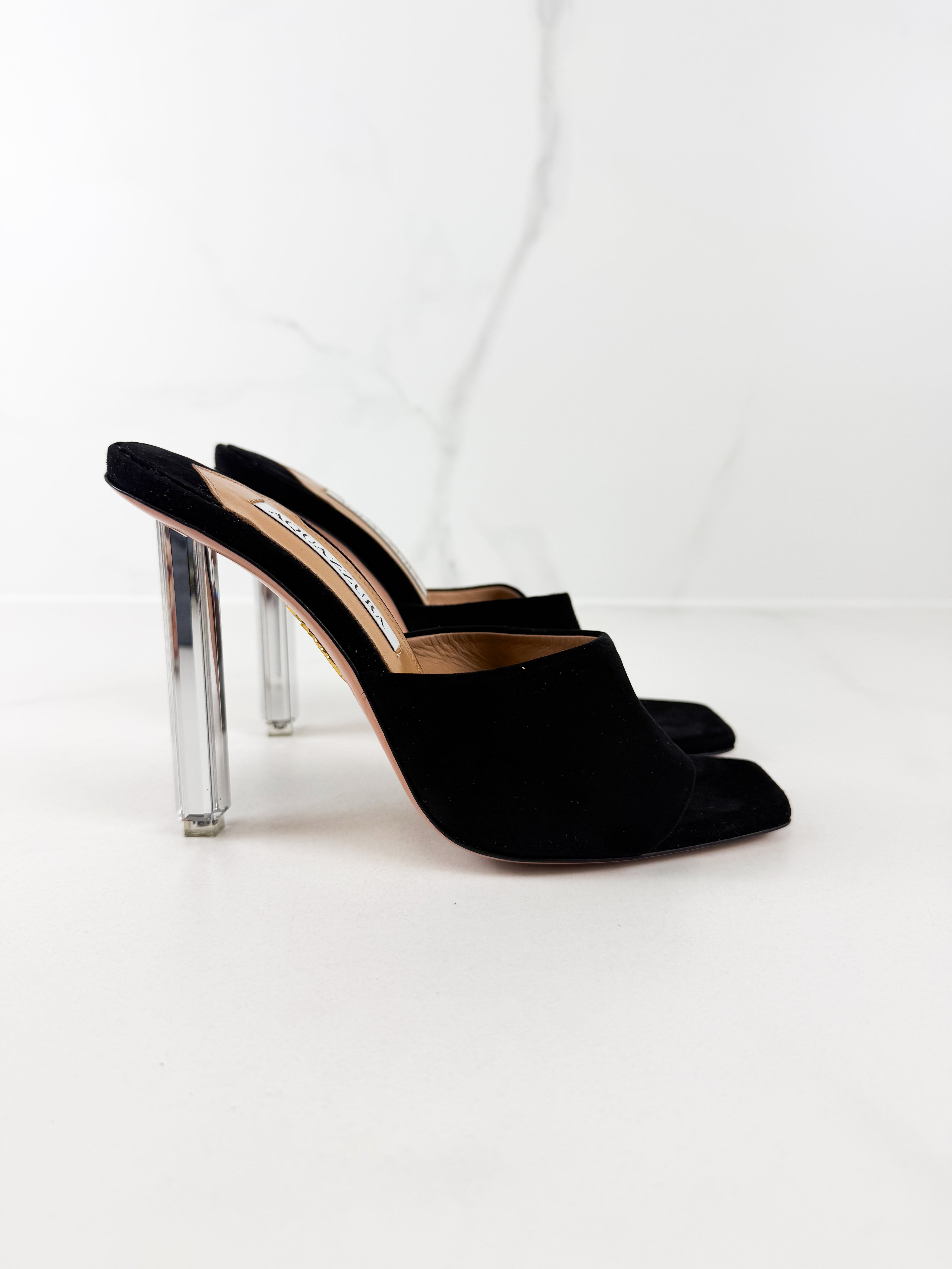 Aquazzura Suede Mirror Mule 105mm in Black Size 38