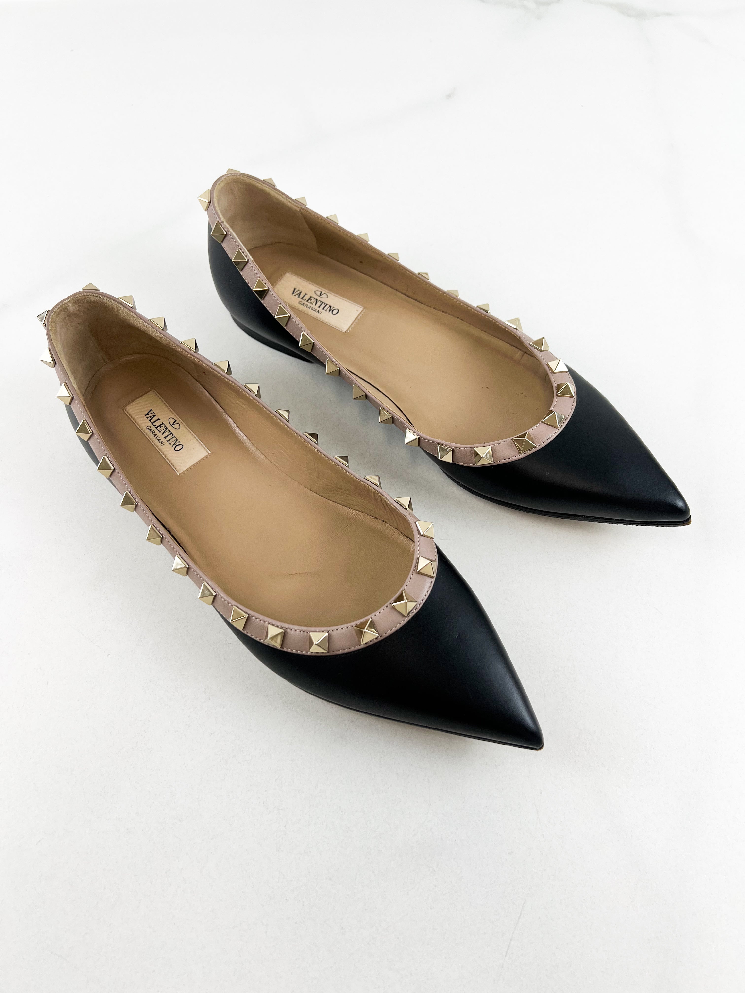 Valentino Garavani Rockstud Black Ballet Flat Size 39