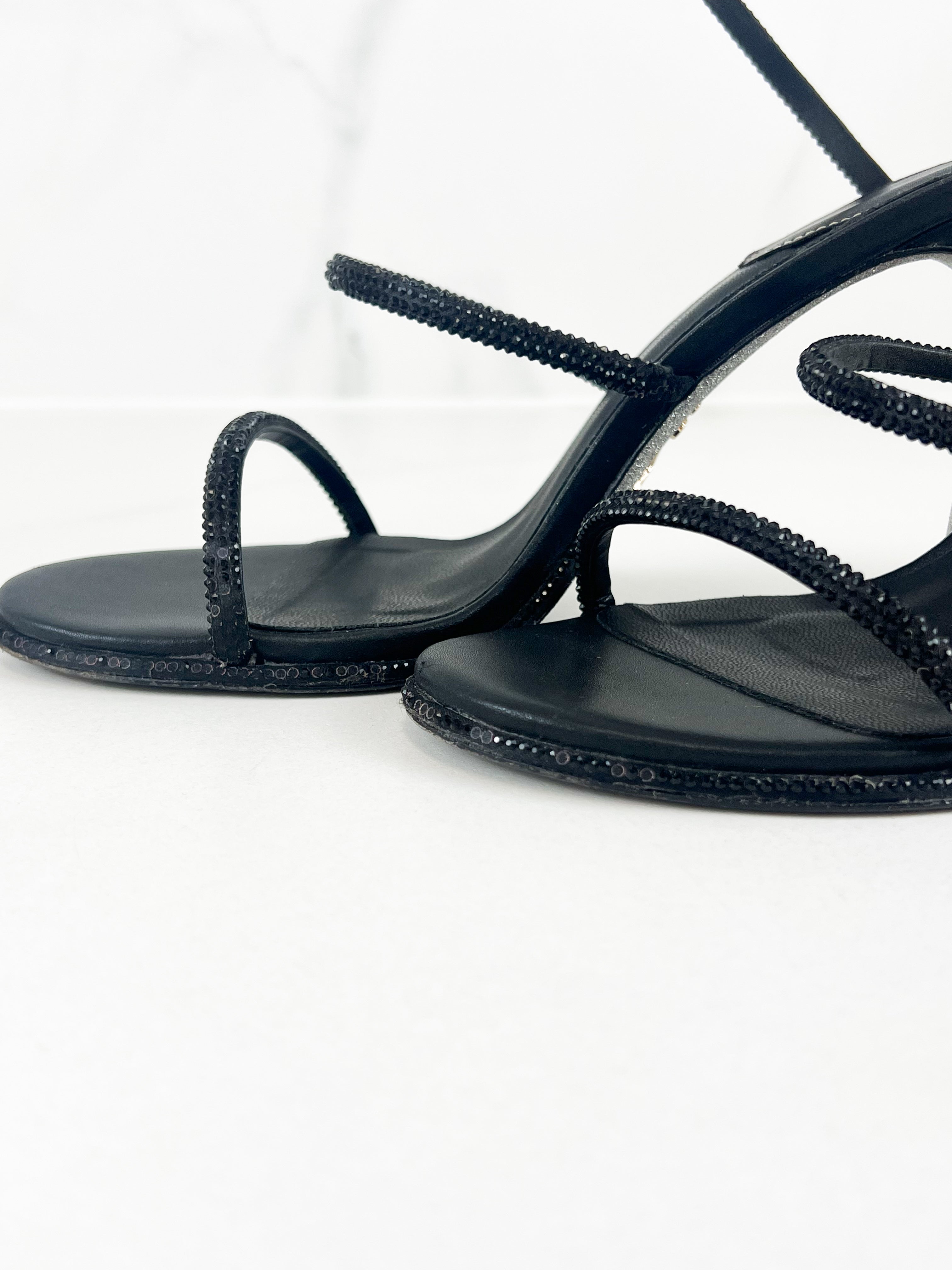 Rene Caovilla Cleo Sandal in Black 100mm Size 39