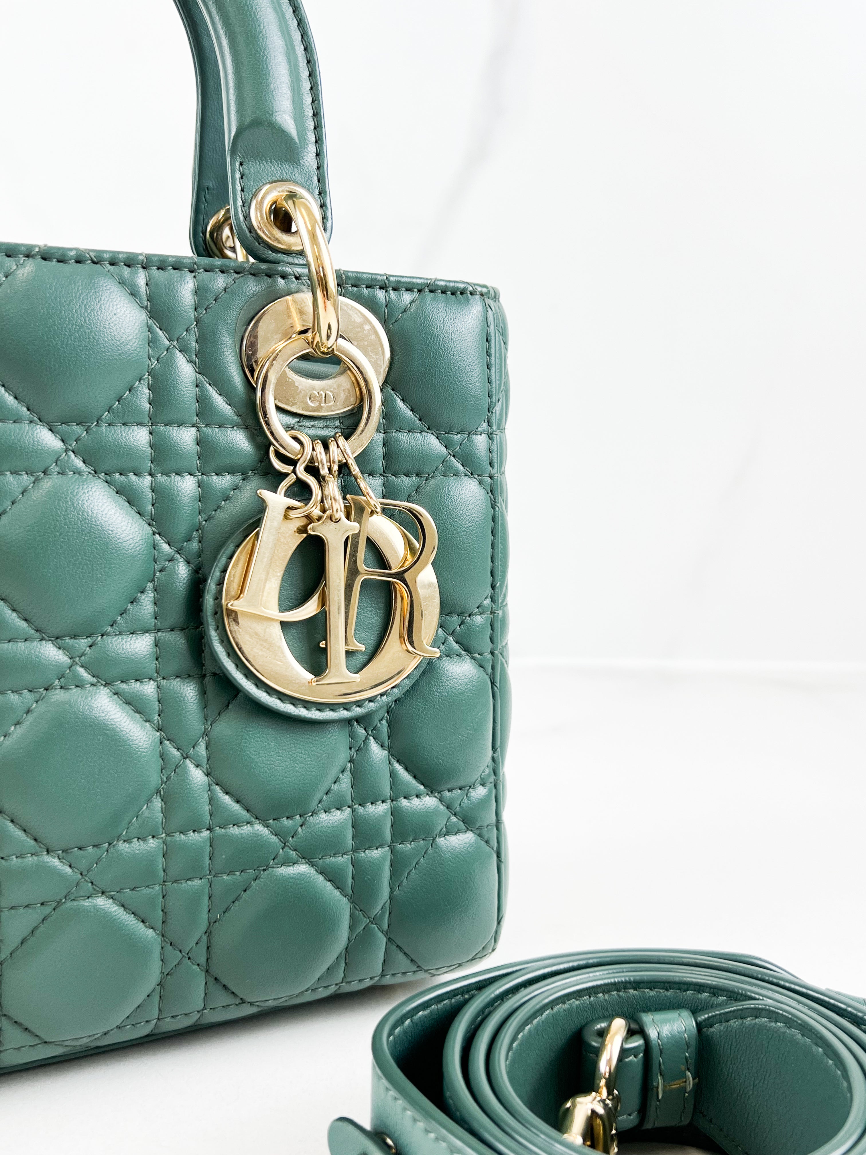 Christian Dior Small Lady Dior In Cedar Green Lambskin with GHW
