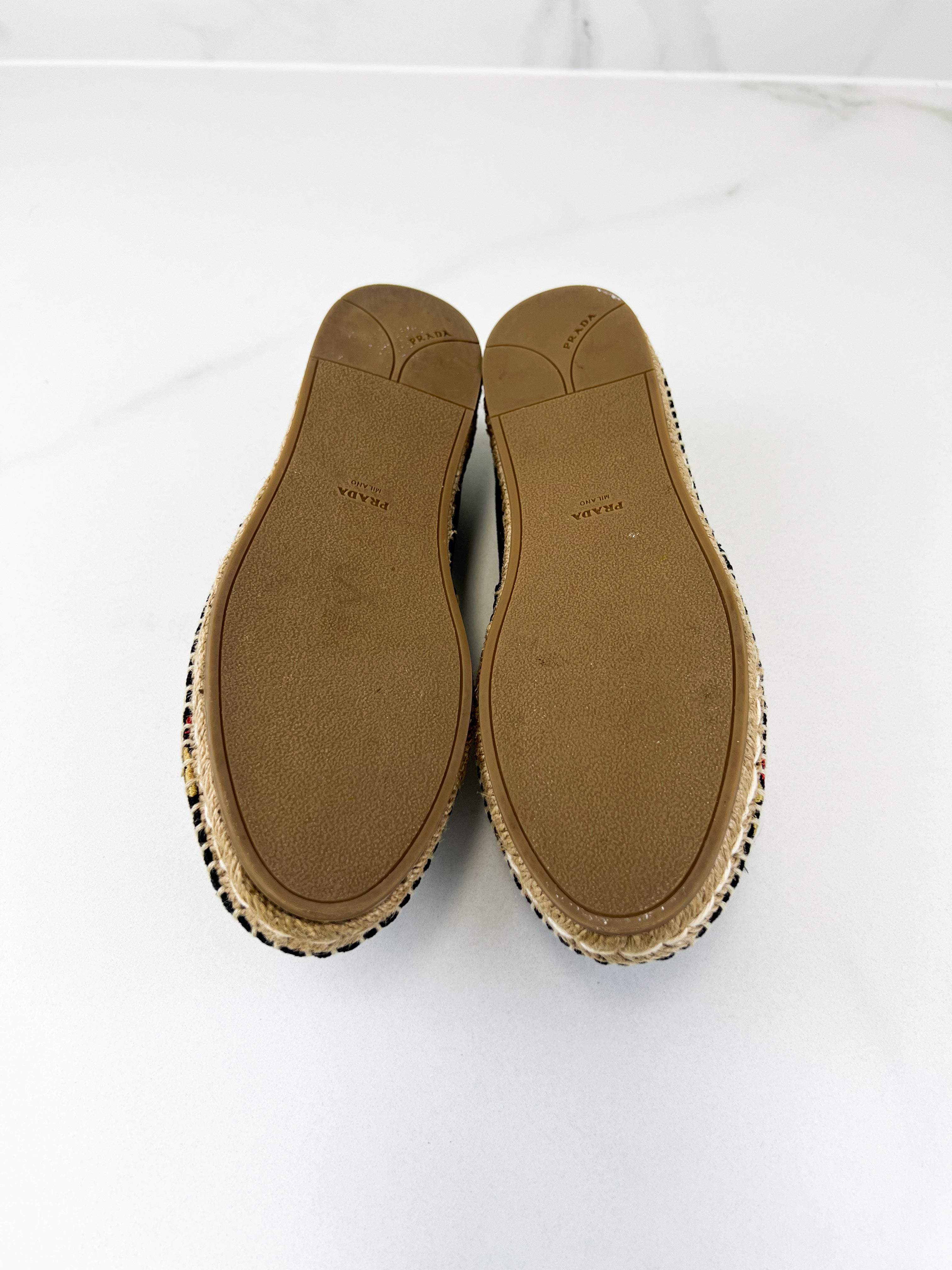 Prada Canvas Printed Logo Espadrilles Size 38