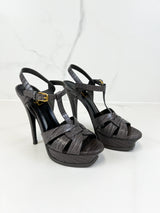 Saint Laurent Grey Leather Tributes 135mm Size 37.5