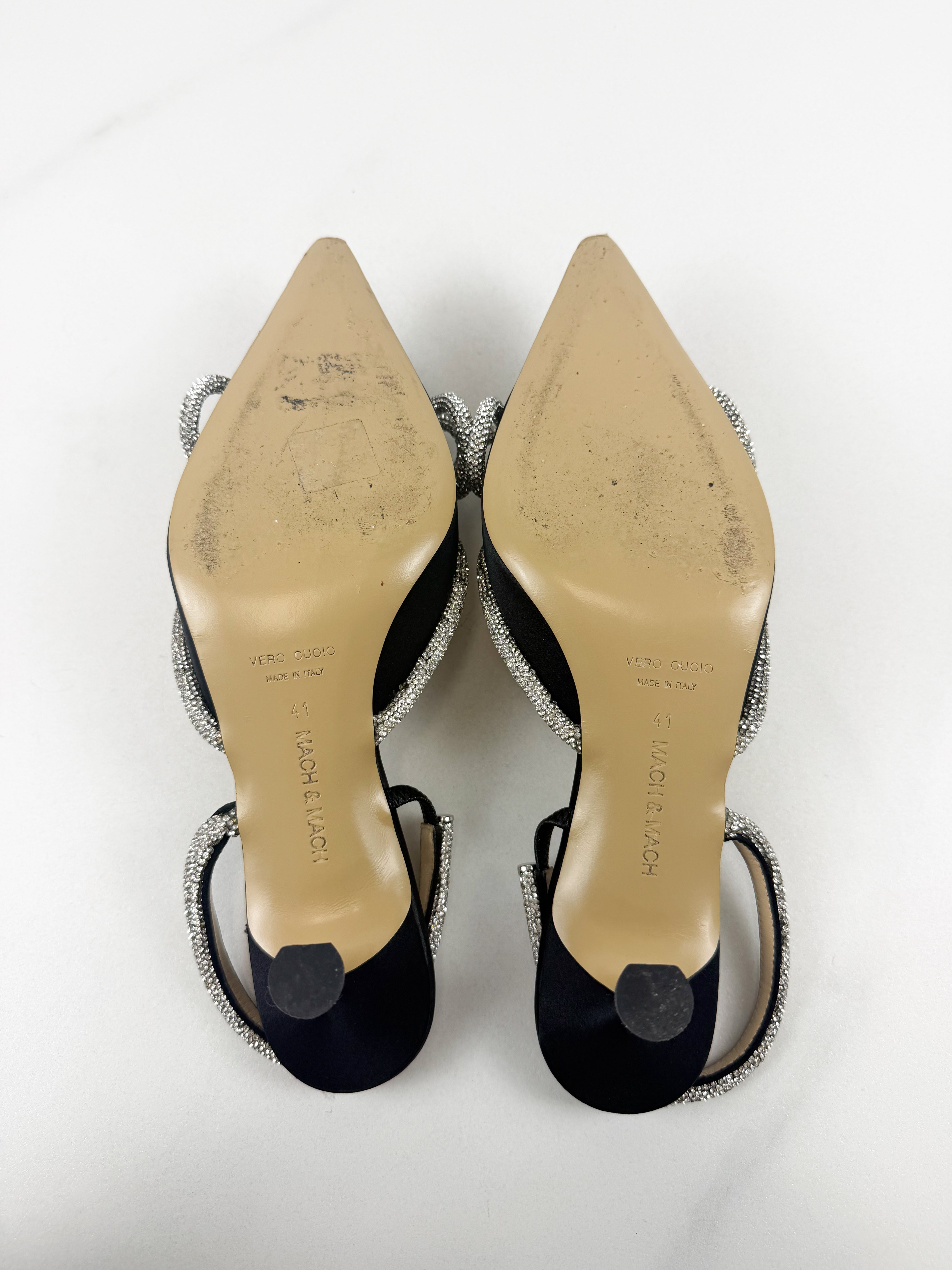 Mach & Mach Double Bow Embellished Crystal Kitten Heel Size 41