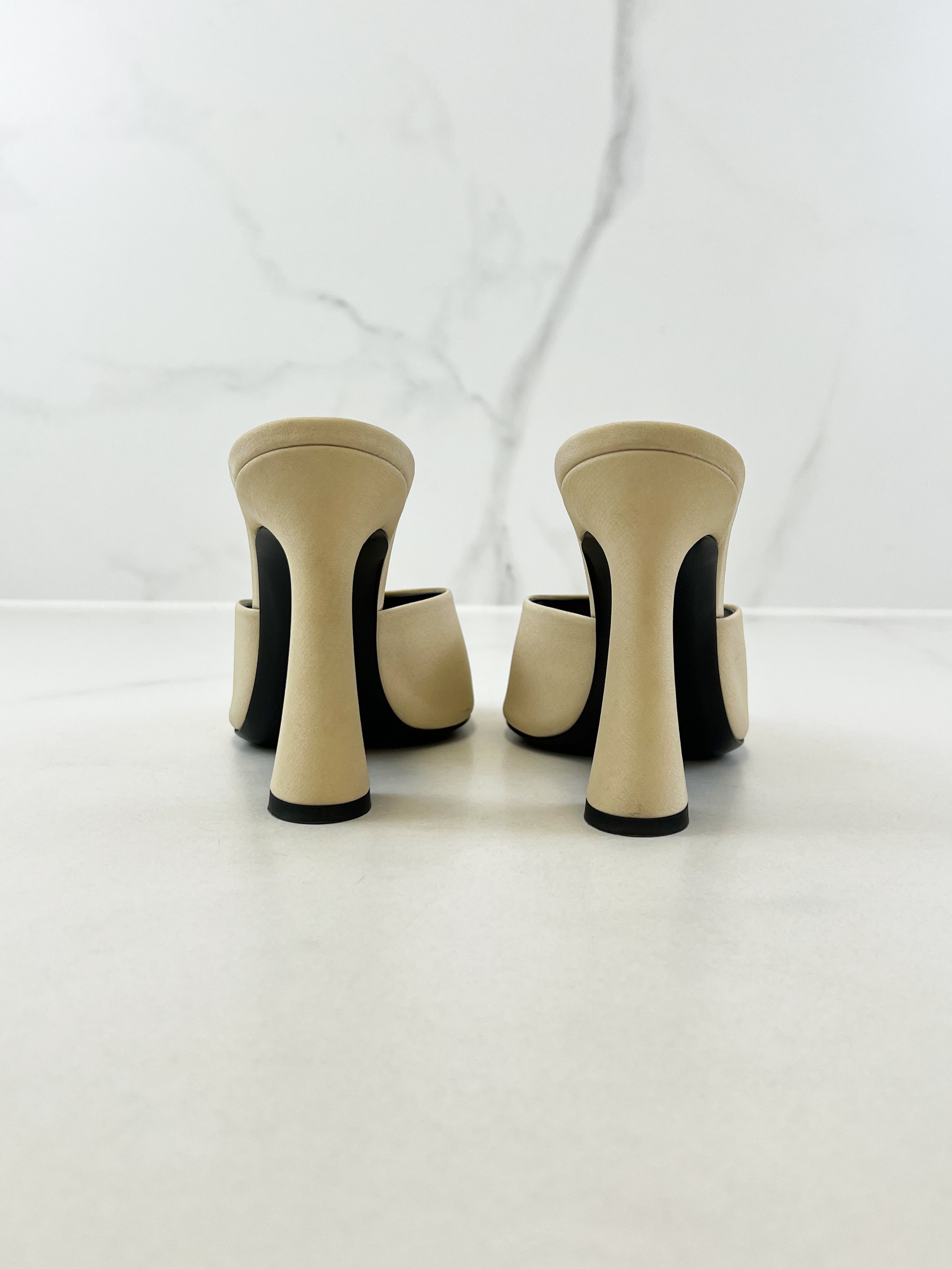 Saint Laurent Suite Silk Satin Mules in Natural