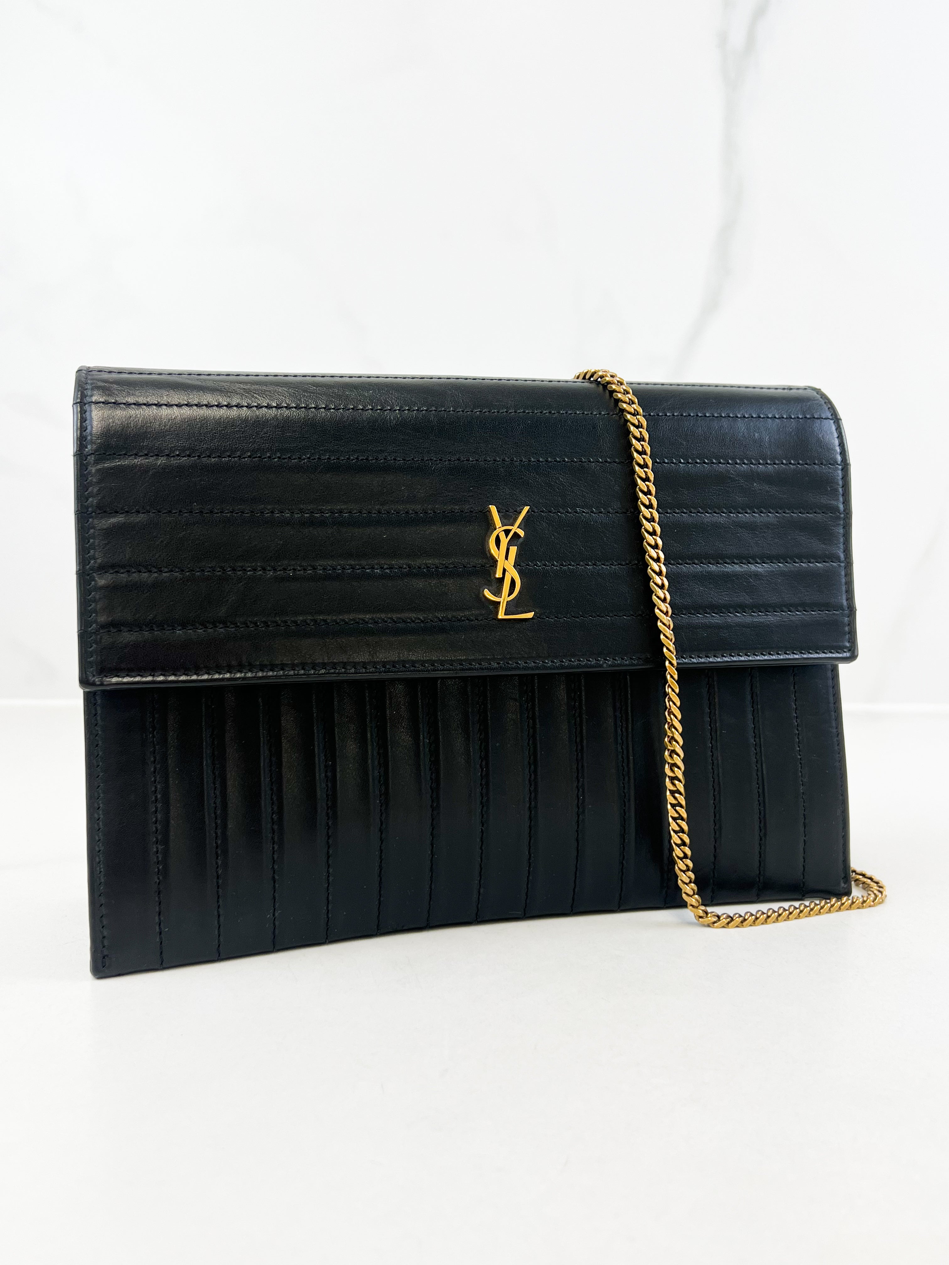 Saint Laurent Black Quilted Leather Victoire Chain Bag