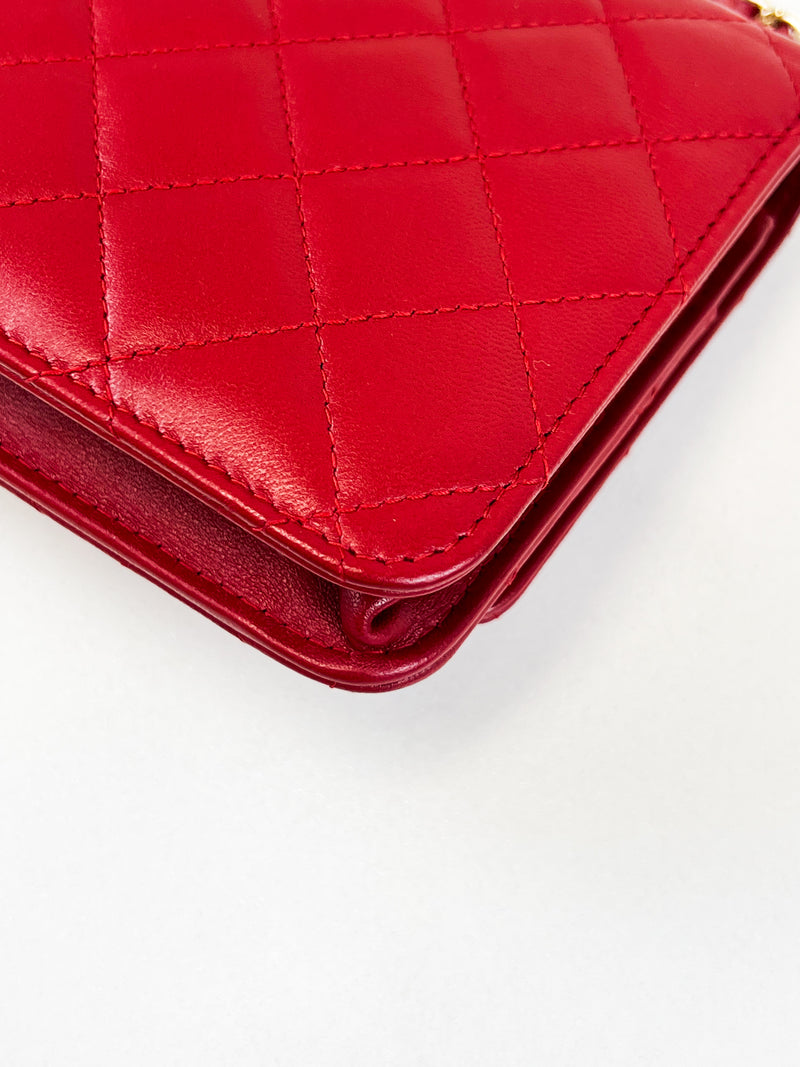 Chanel Red Trendy Wallet On Chain with Light GHW