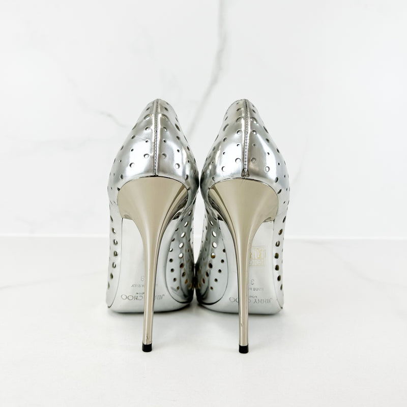 Jimmy Choo Silver Mirror Perforated Pump Size 38