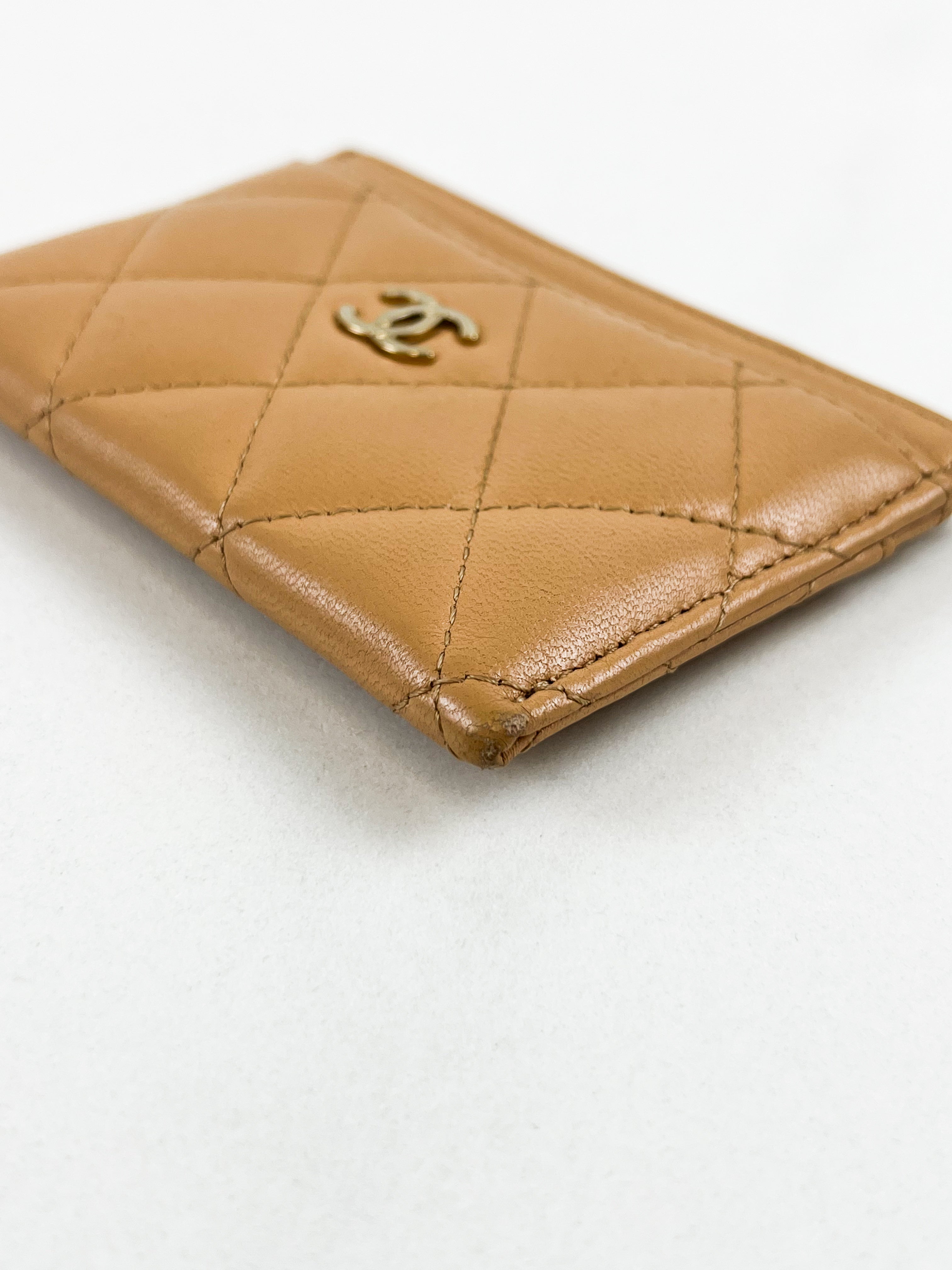 Chanel Lambskin Quilted Card Holder in Beige