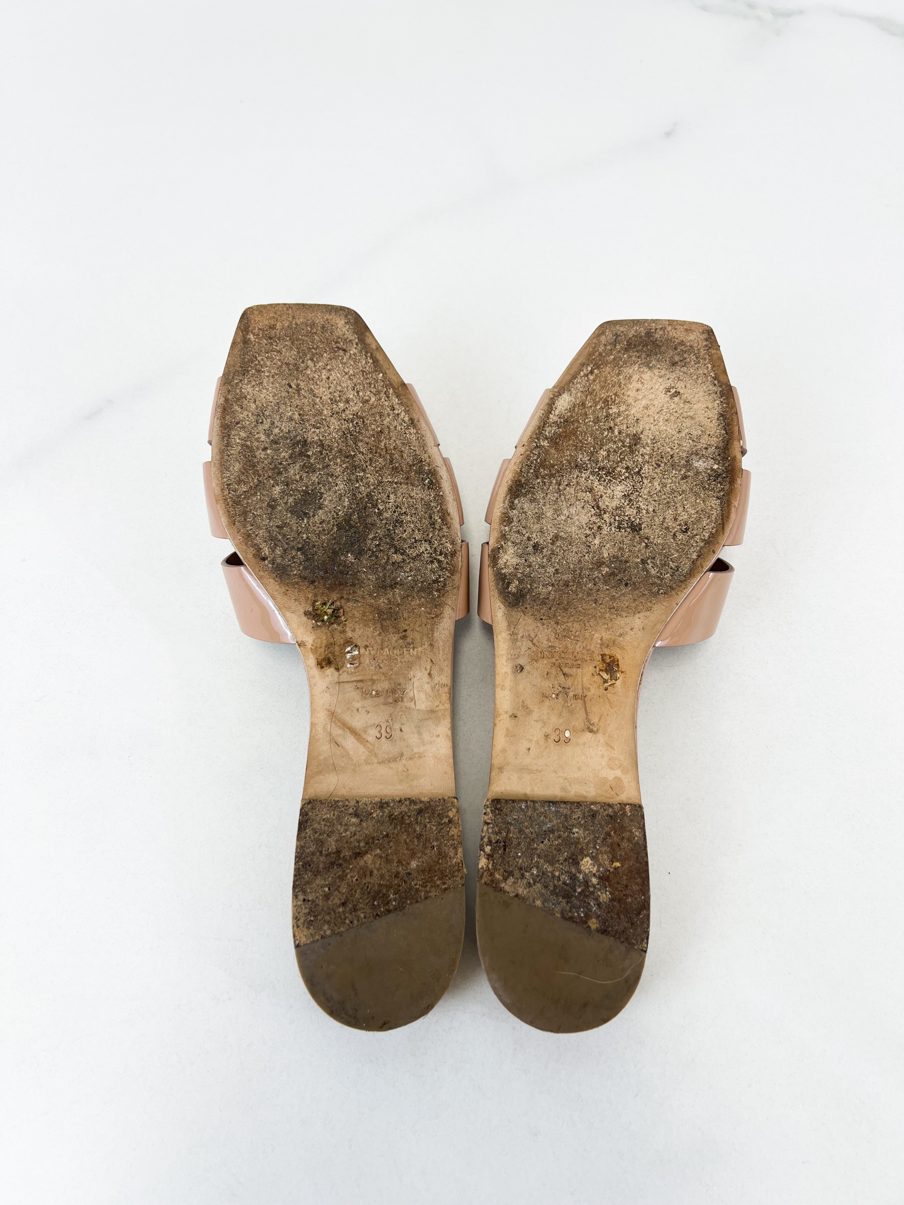 Saint Laurent Tribute Patent Flat Mules Size 39