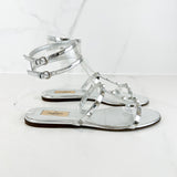 Valentino Metallic Silver Caged Rockstud Slides Size 40