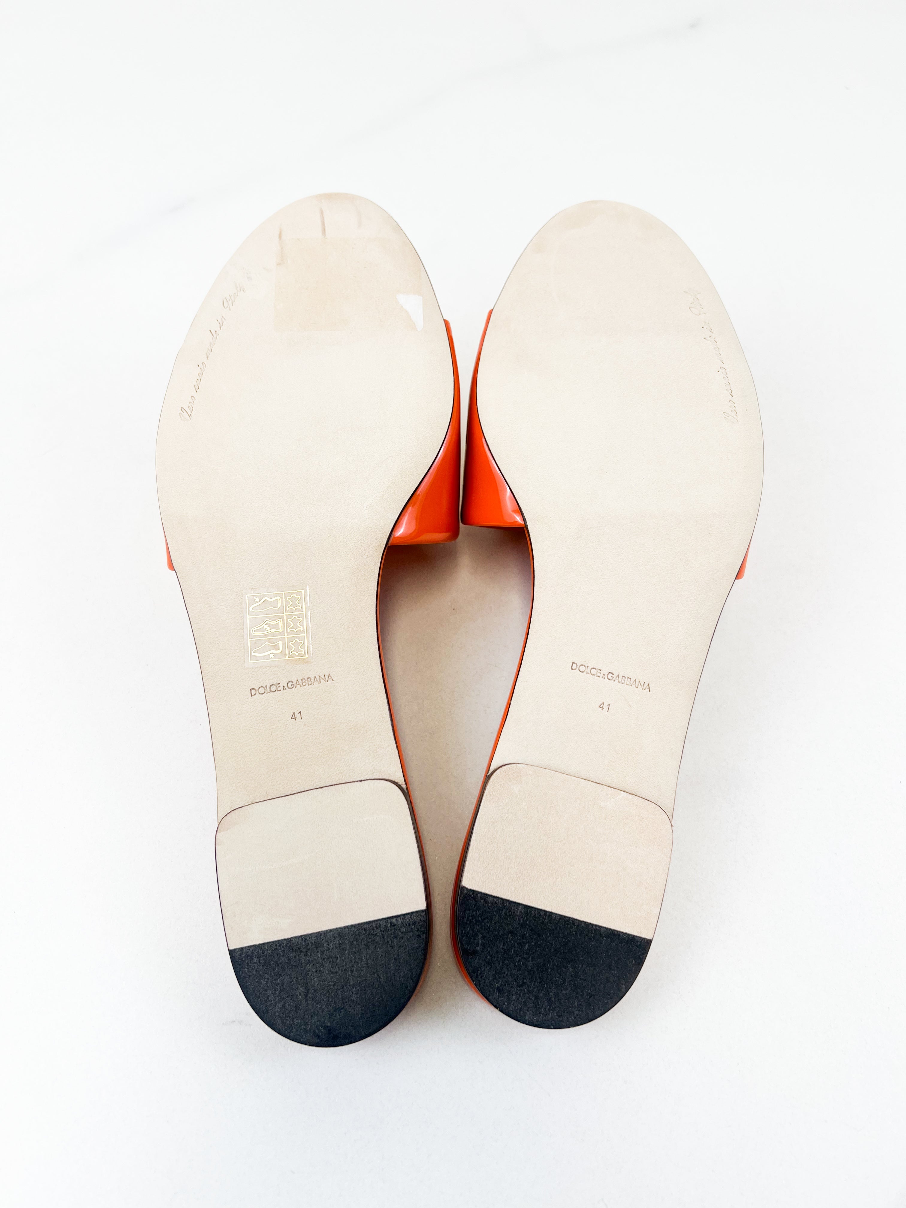 Dolce & Gabbana Orange Patent Leather Logo Slides Size 41