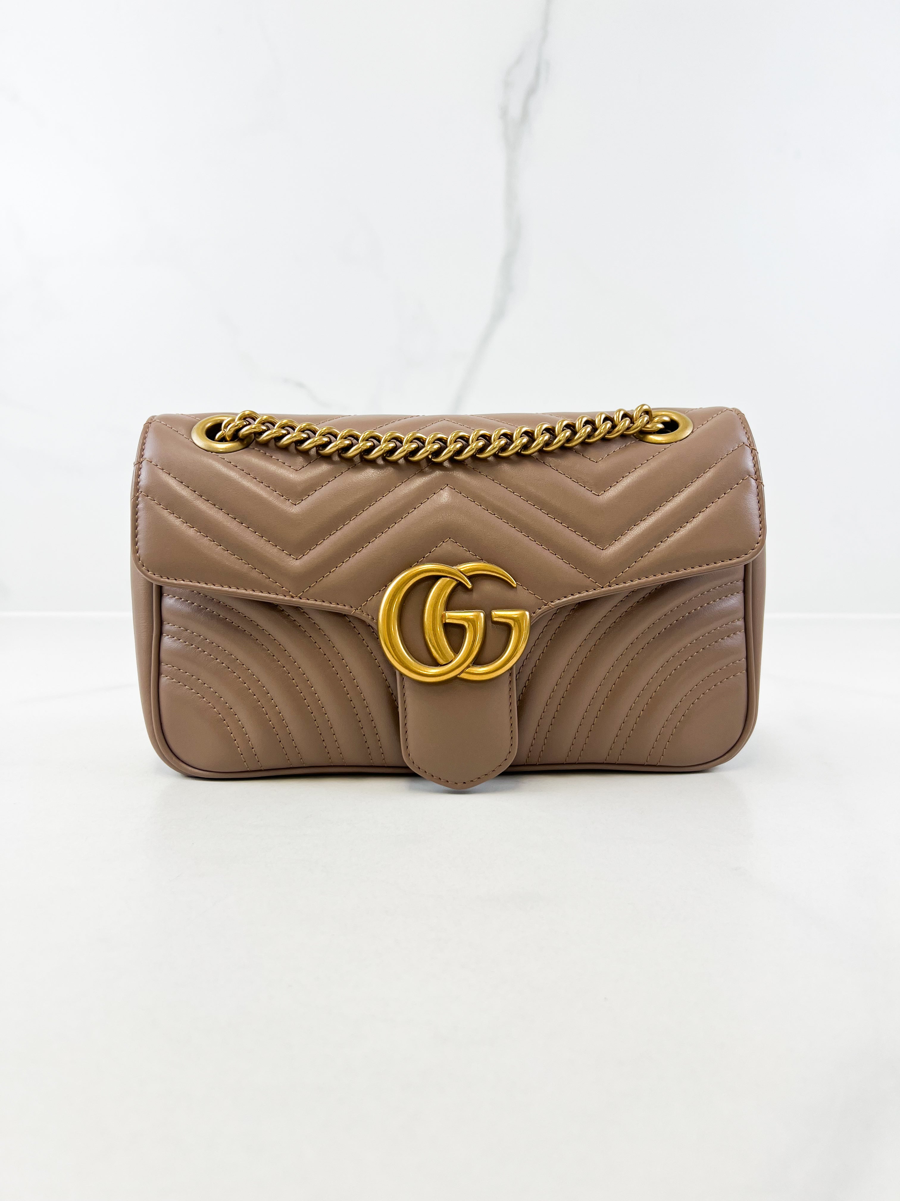 Gucci Taupe GG Marmont Matelasse Small Flap Shoulder Bag
