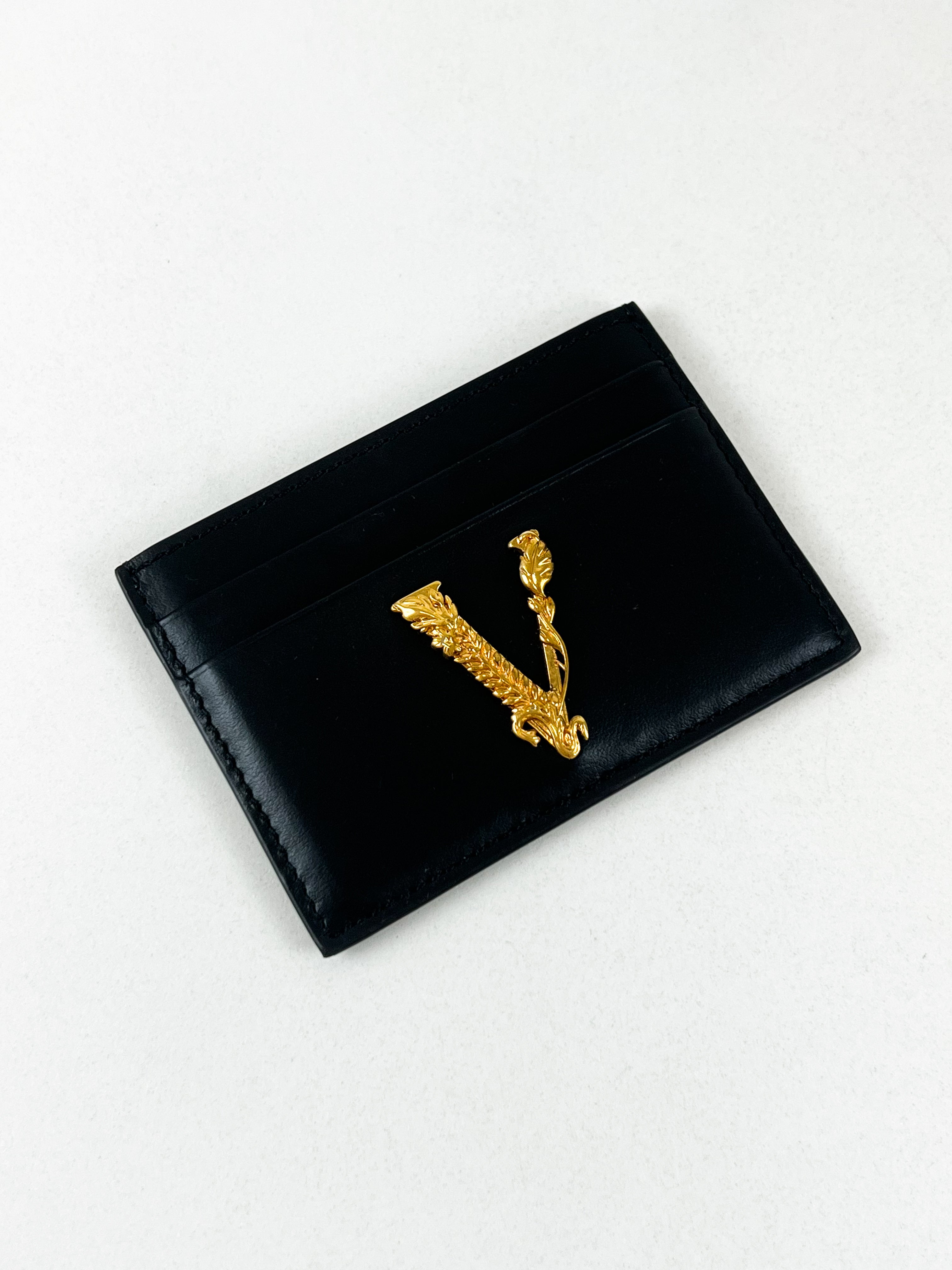 Versace V Logo Black Card Holder