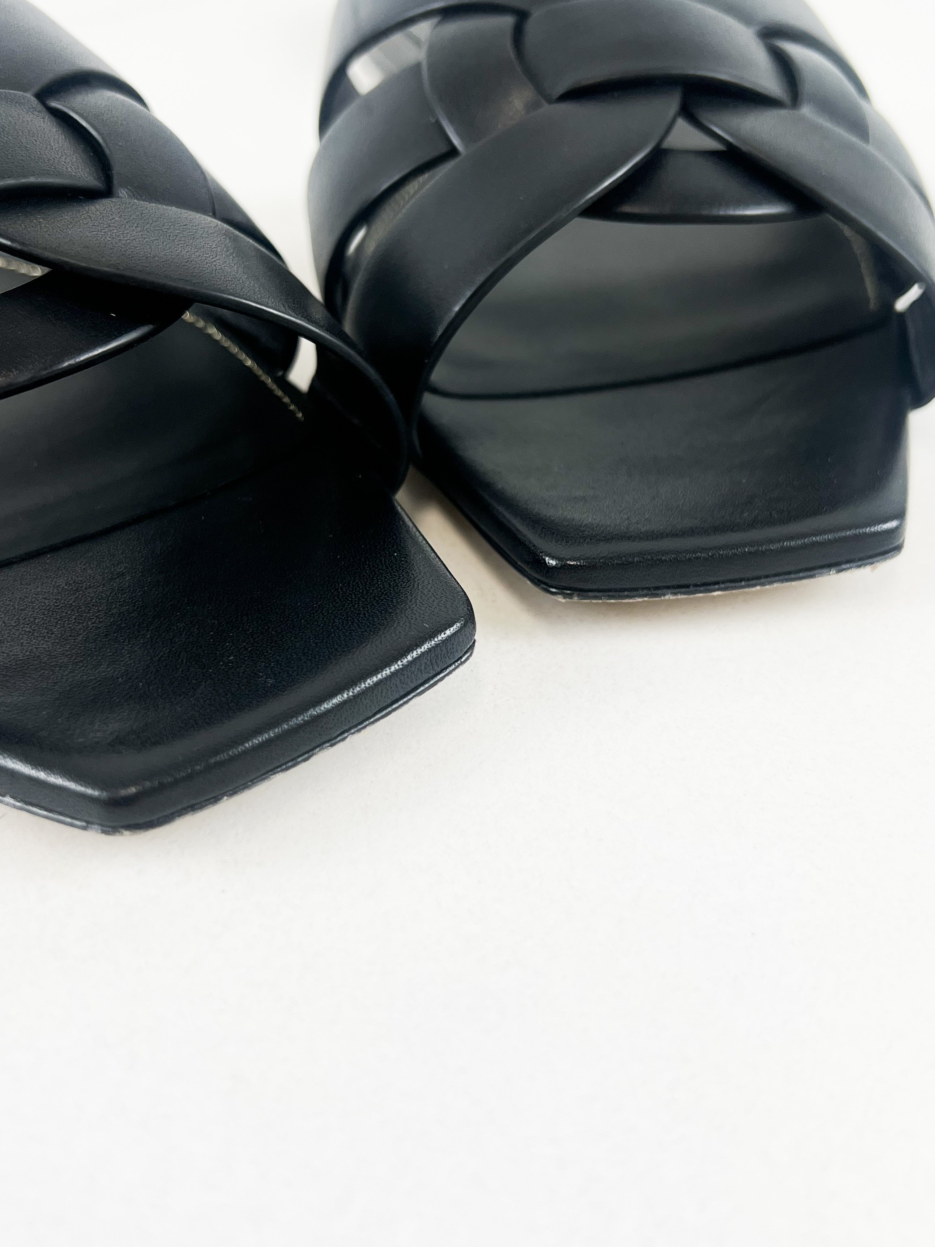 Saint Laurent Black Tribute Flat Mules Size 40