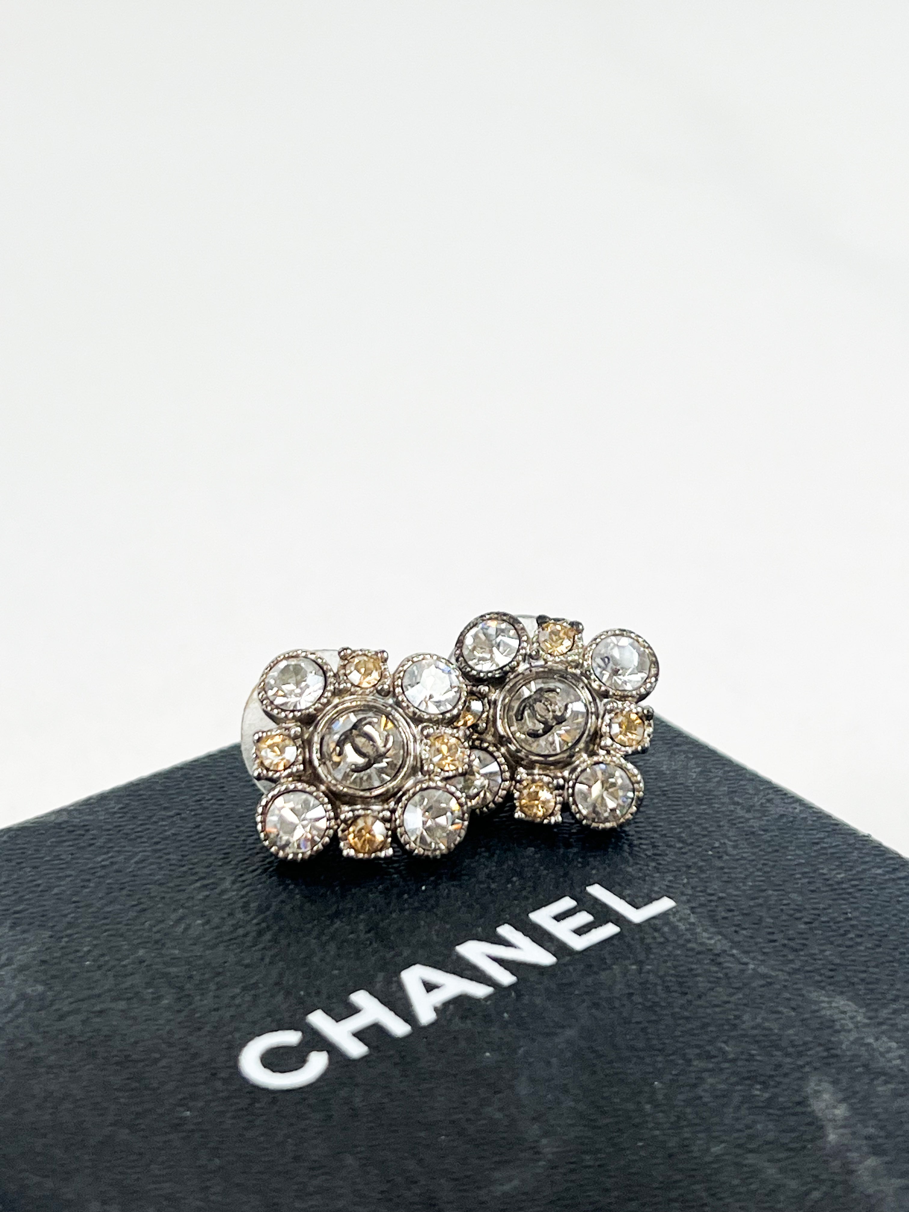 Chanel CC Silver-Tone Crystal Earrings