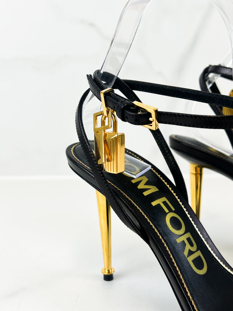 Tom Ford Leather Black Padlock Sandal Size 39