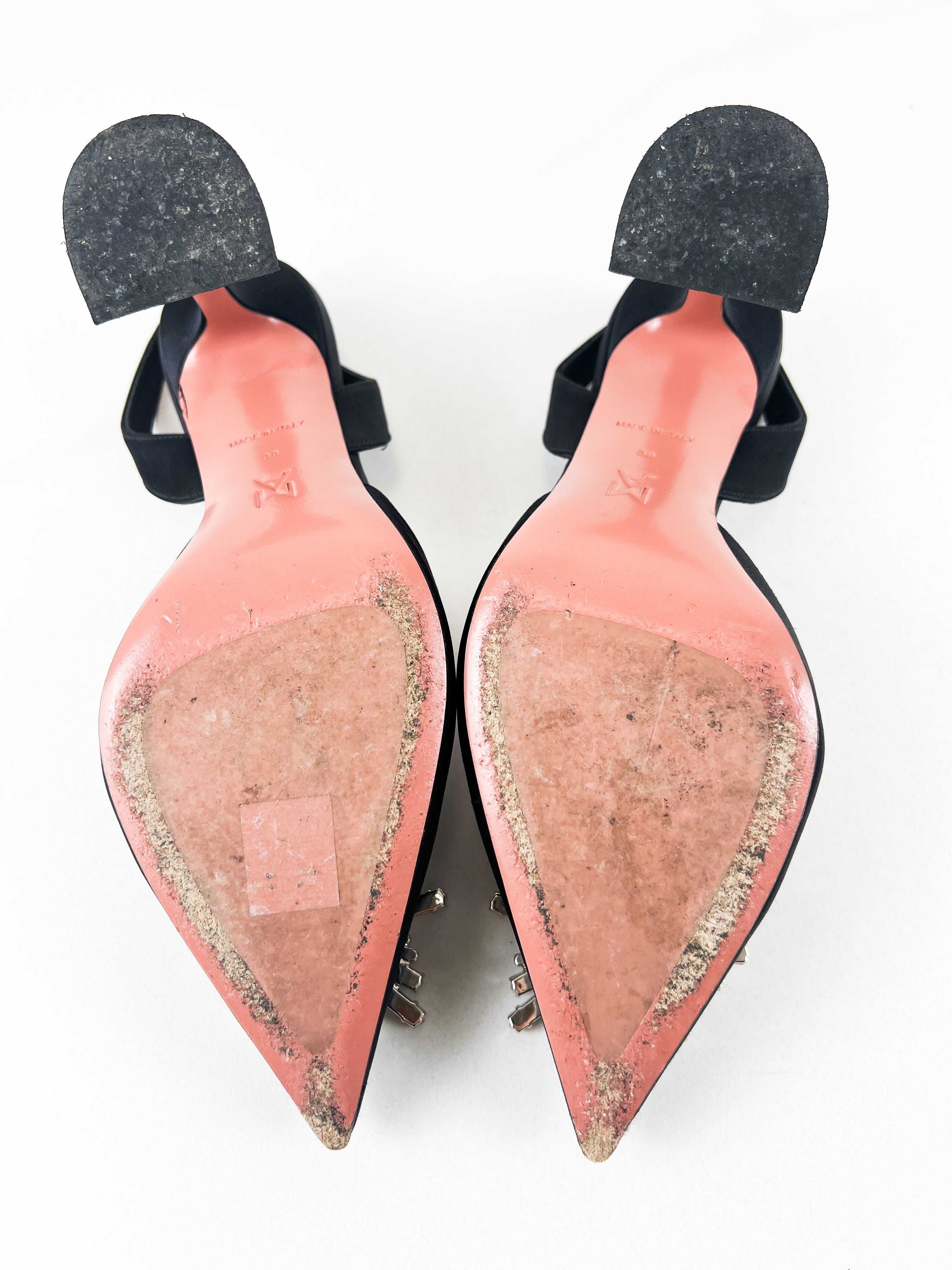 Amina Muaddi Begum Black Satin Slingback 38