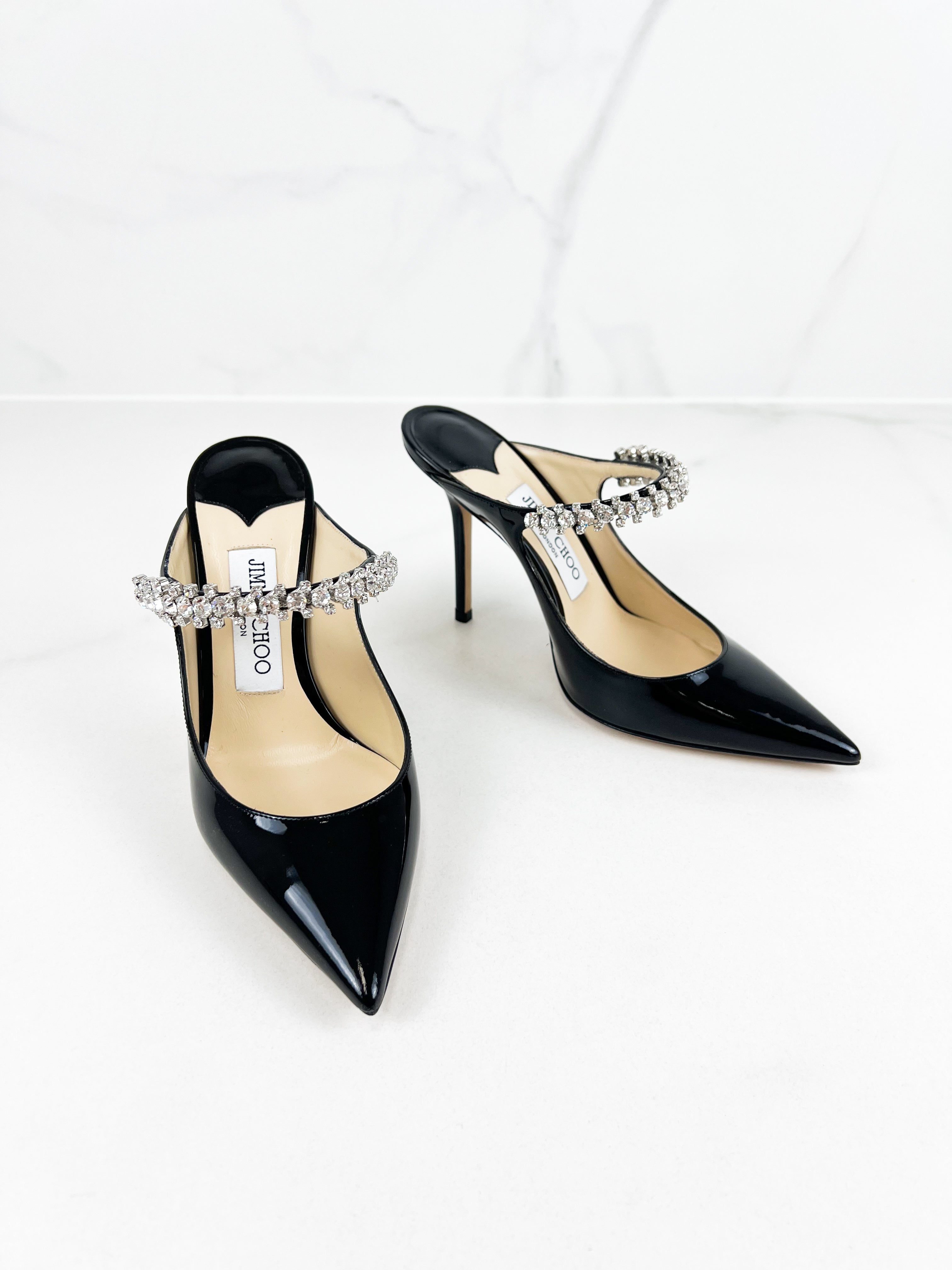 Jimmy Choo Bing Patent Black Leather Mule Size 36