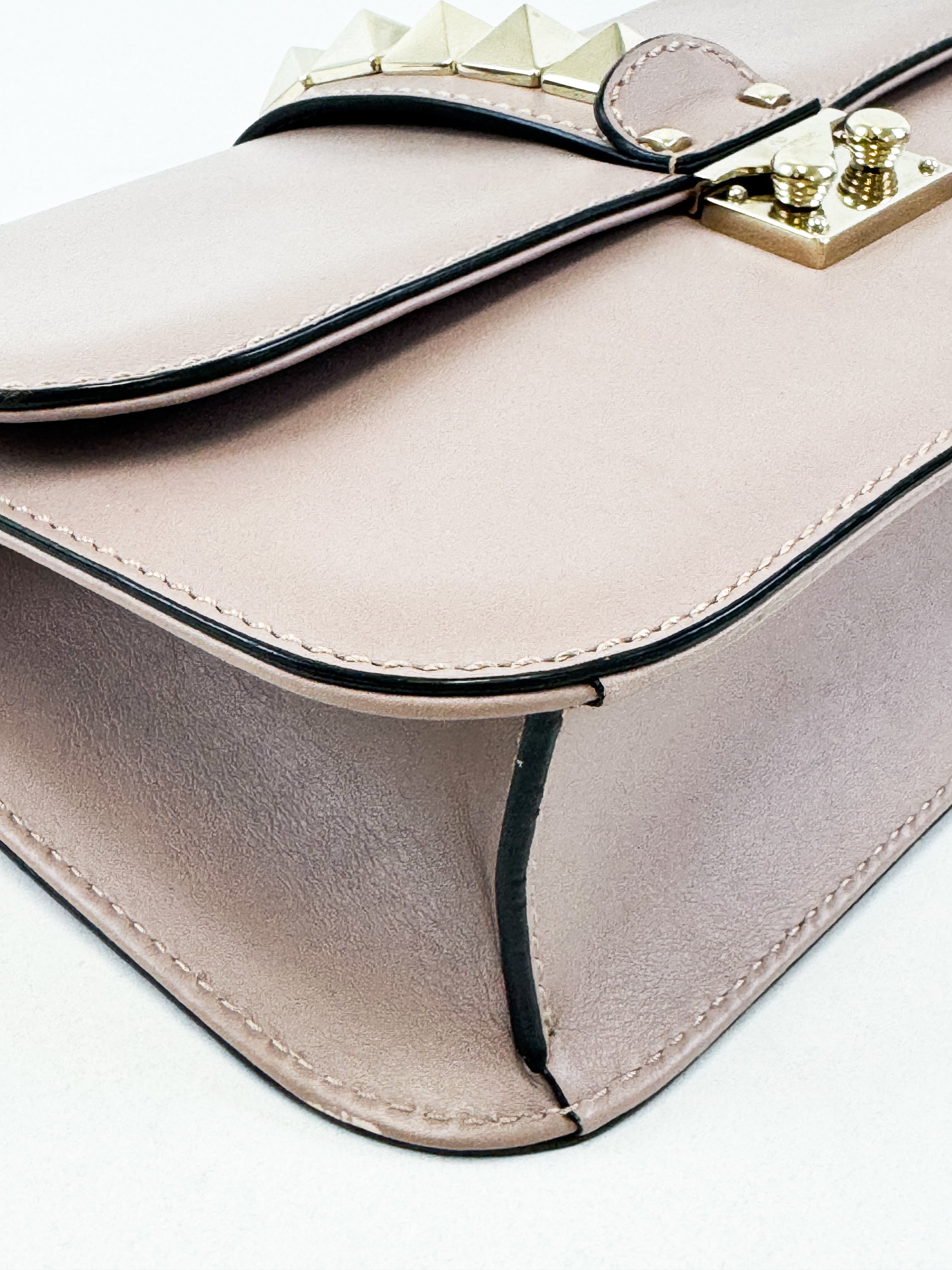 Valentino Garavani Pink Vitello Medium Glam Lock Rockstud Flap Bag