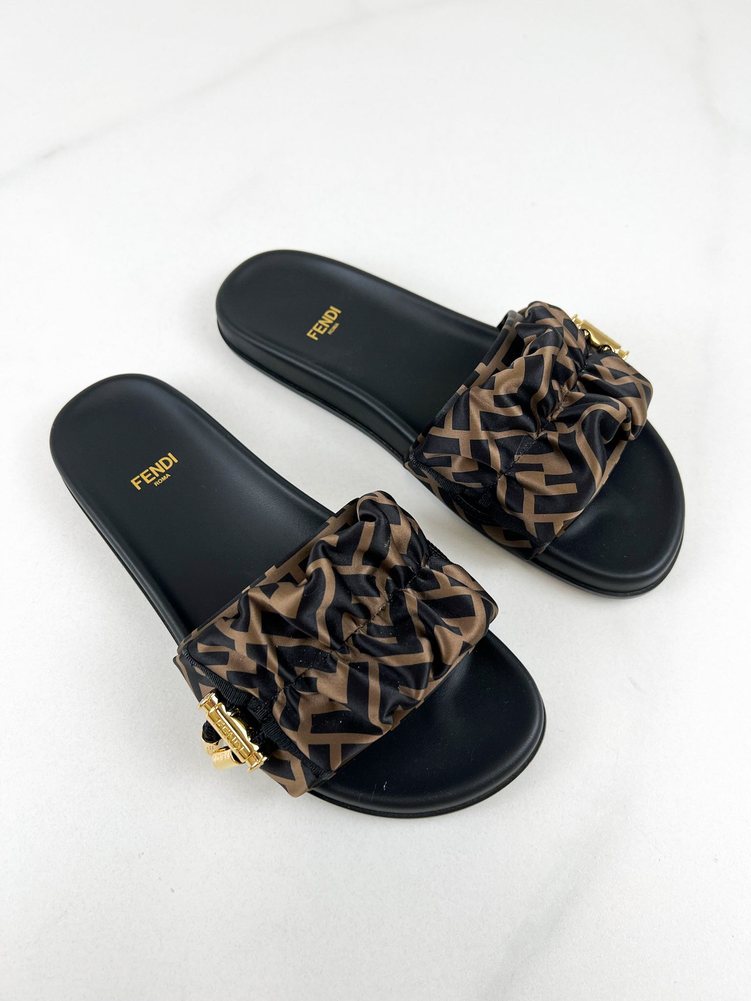 Fendi Vertigo Satin Slides Size 37