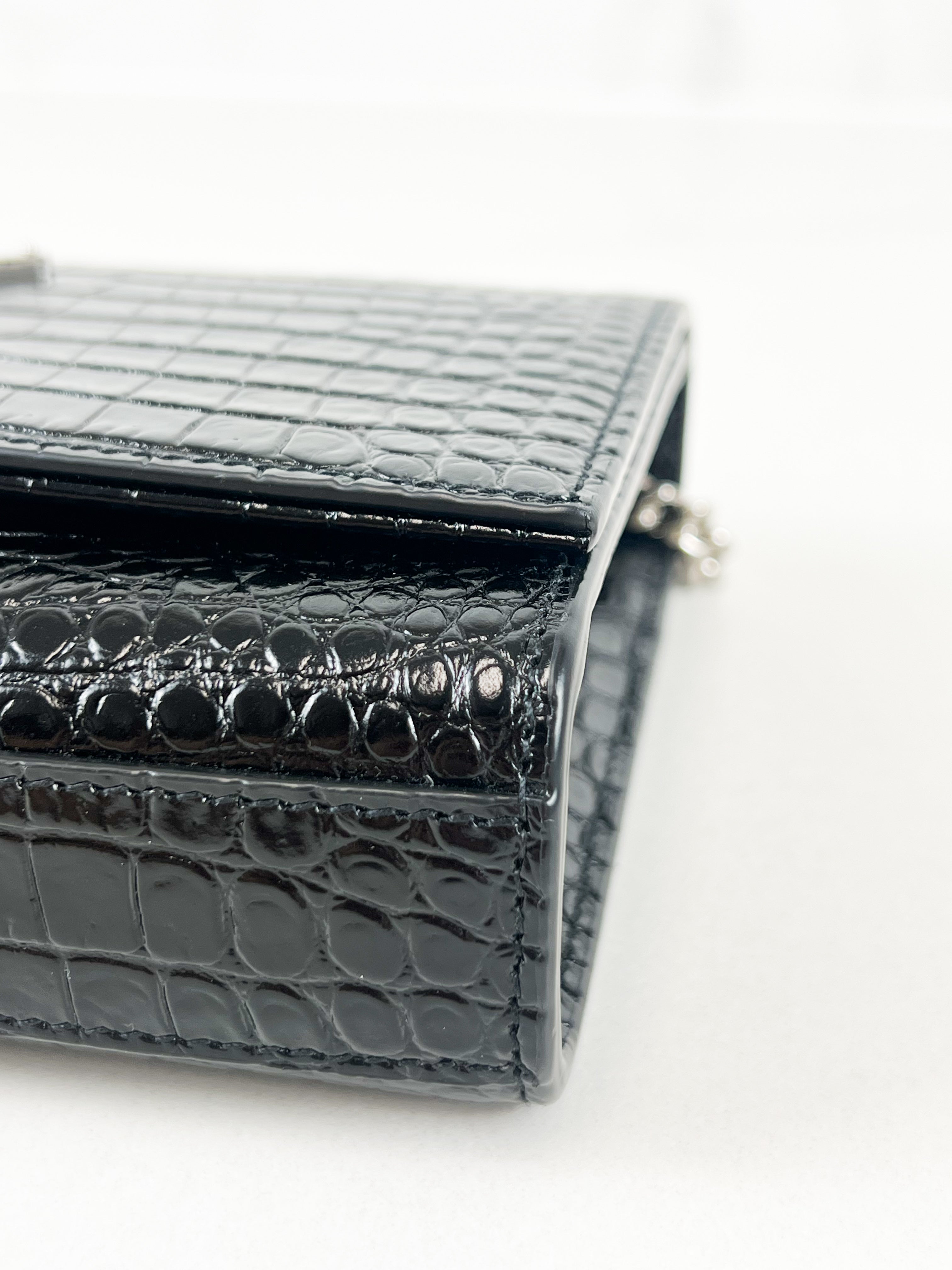 Saint Laurent Small Kate with Tassel Croc Embossed Shiny Leather SHW