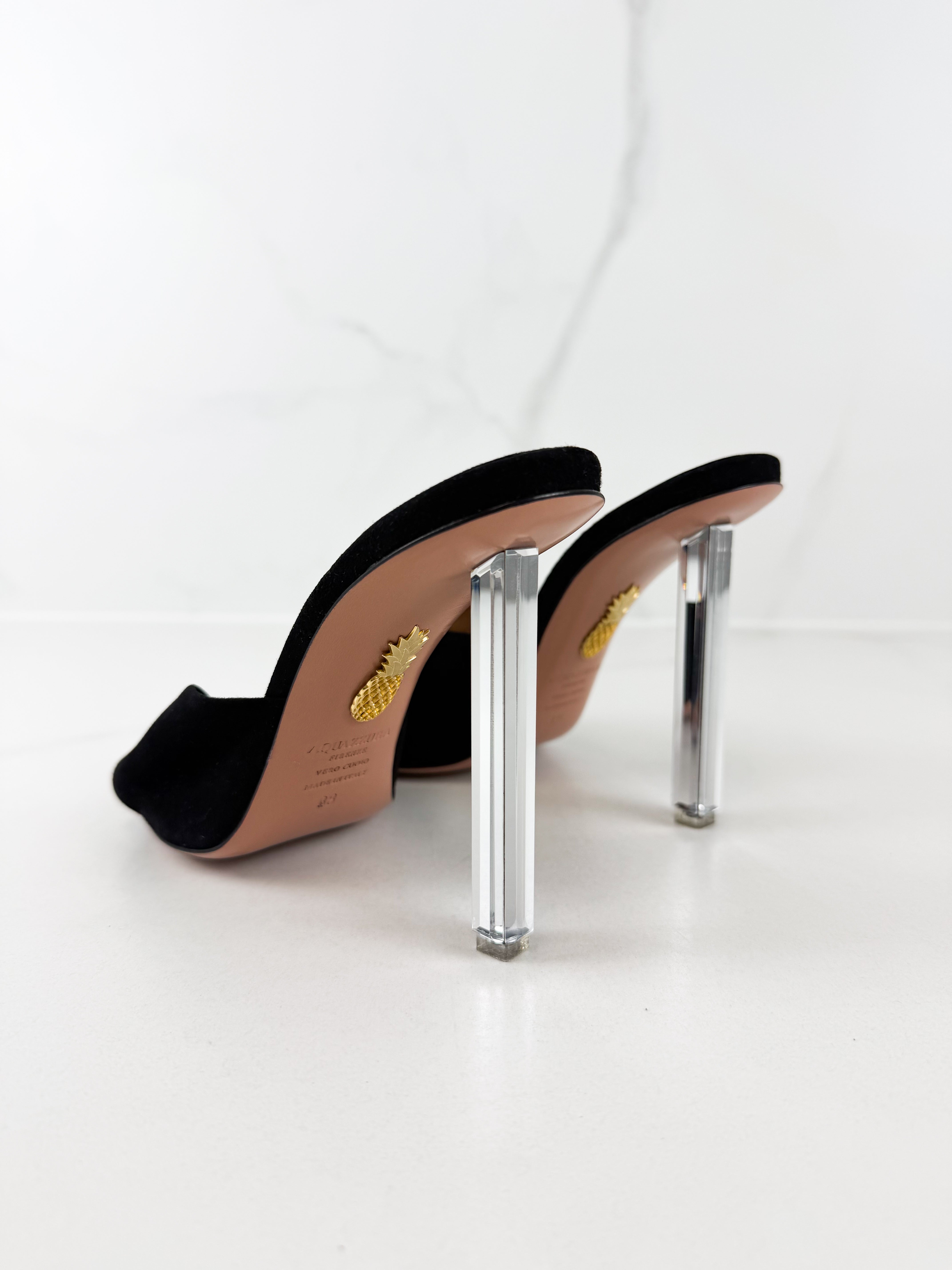 Aquazzura Suede Mirror Mule 105mm in Black Size 38