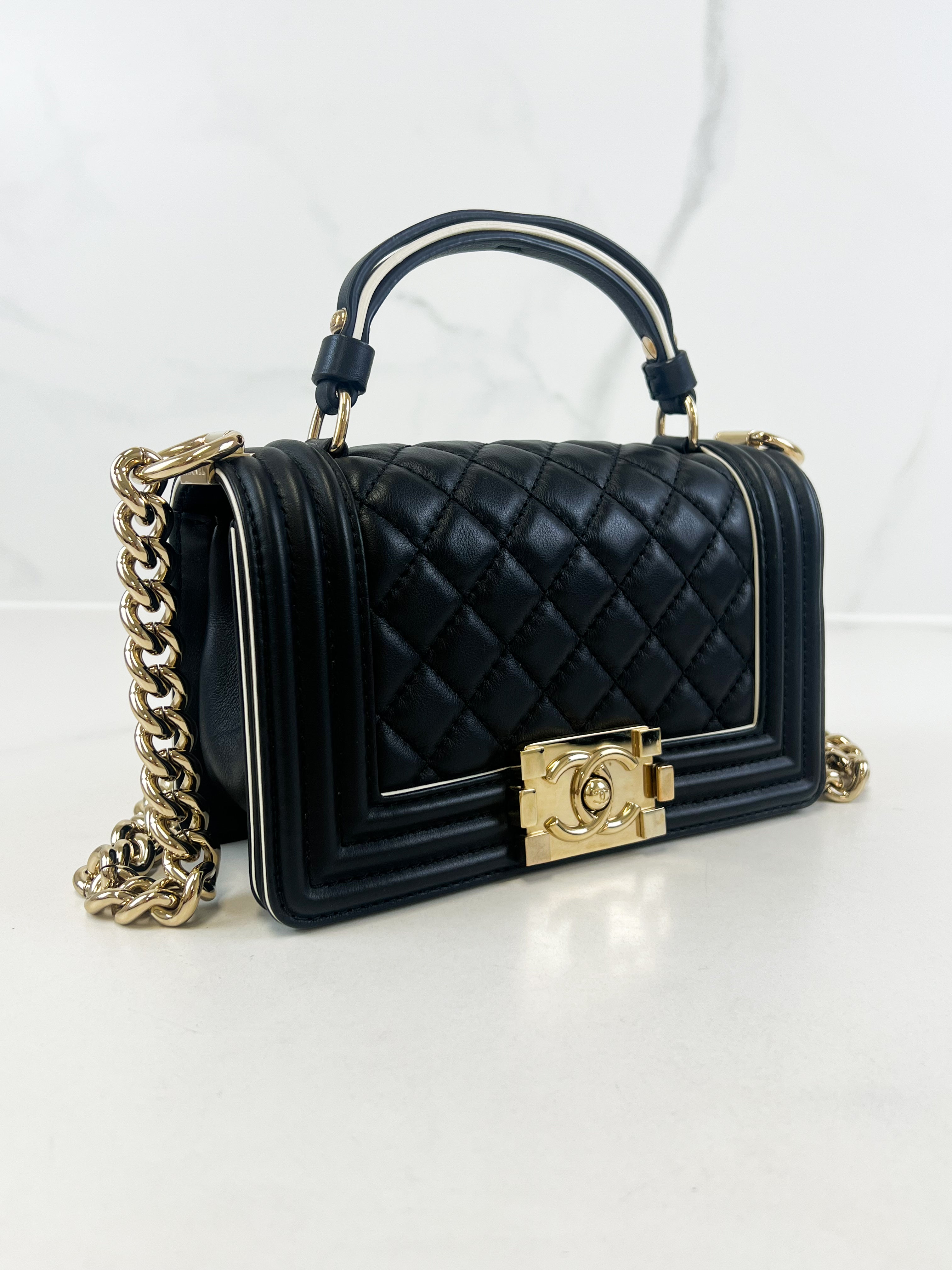 Chanel Top Handle Small Black Boy Bag with GHW