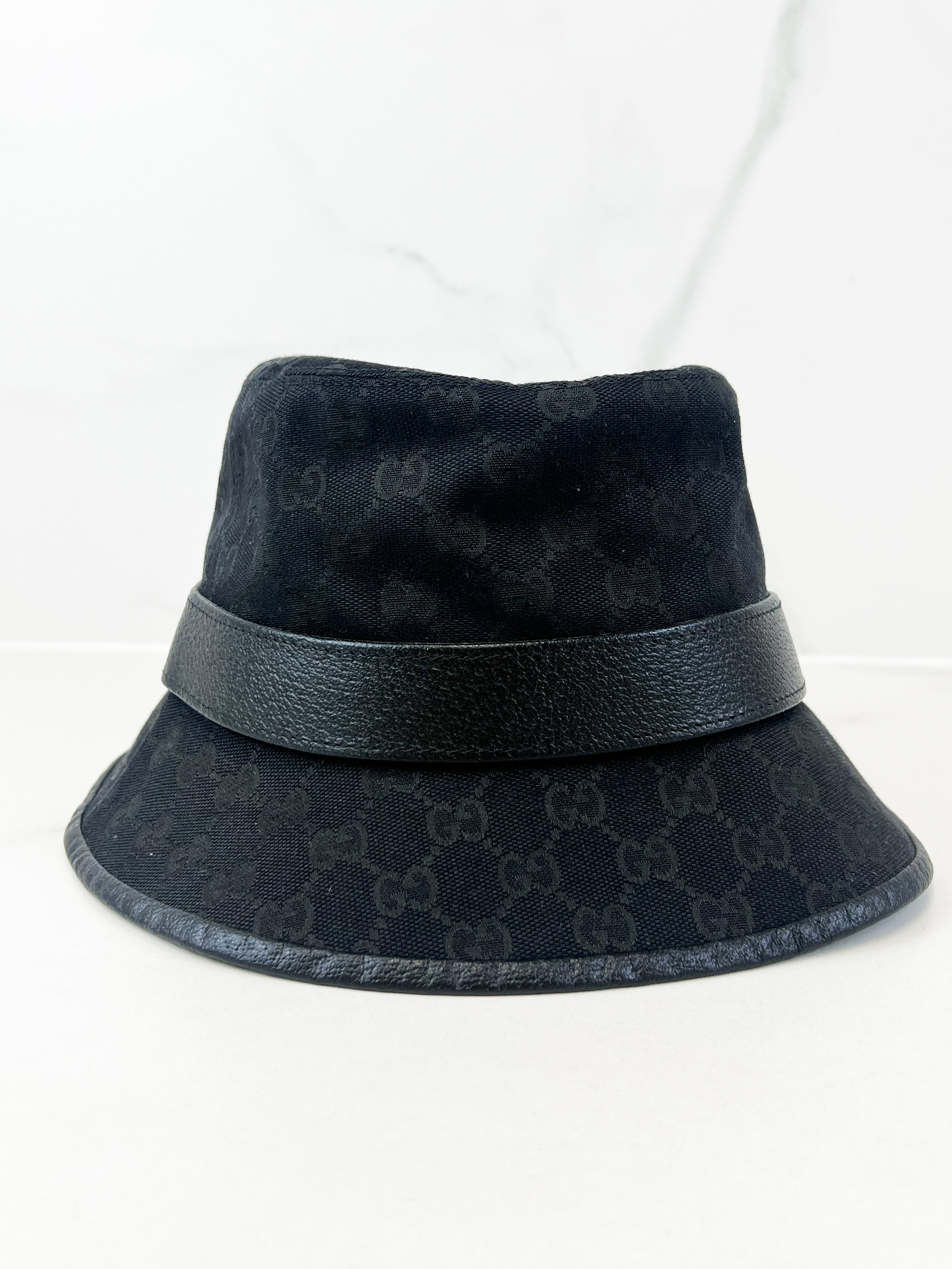 Gucci Leather Trimmed Monogrammed Canvas Bucket Hat
