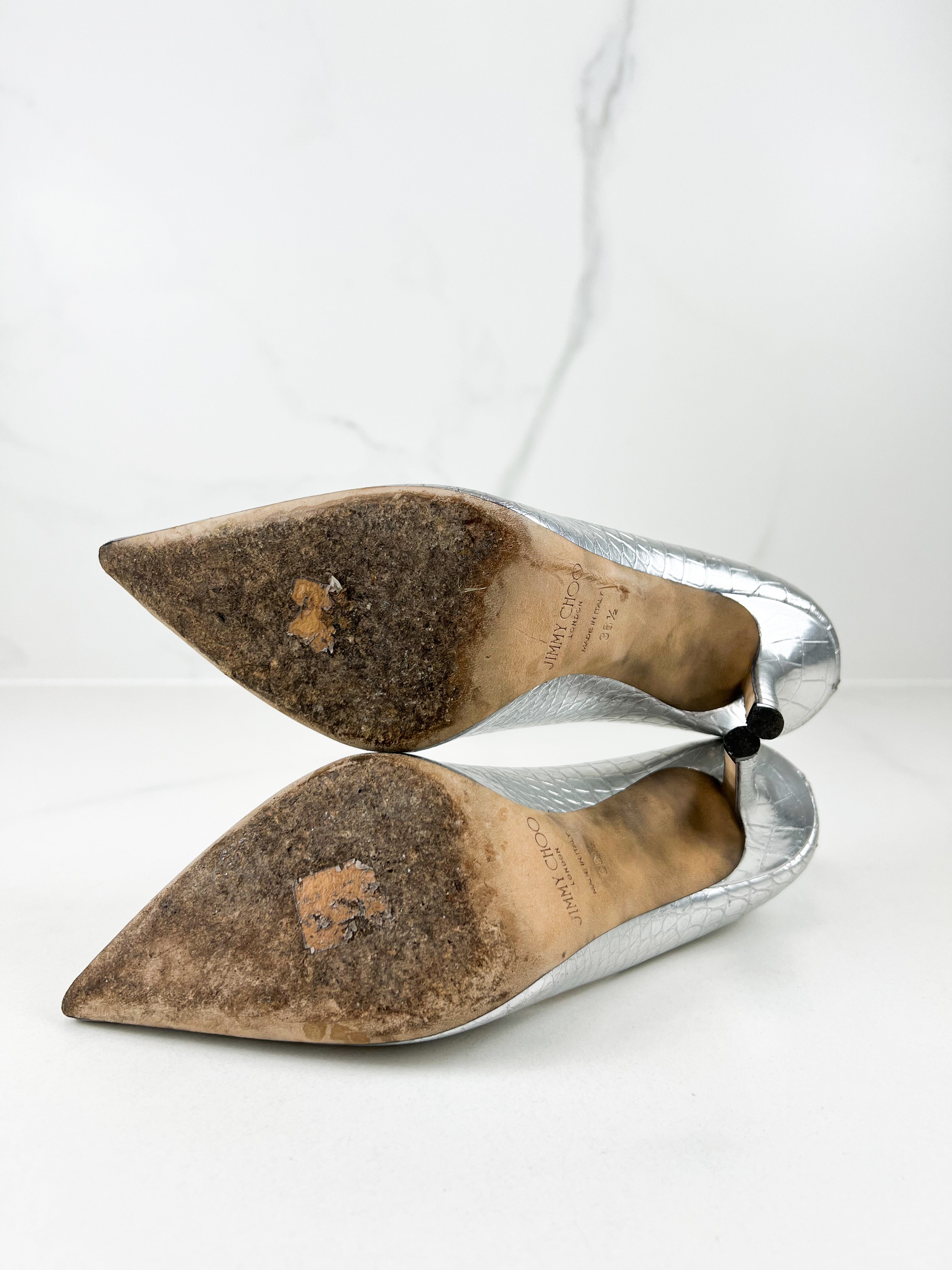 Jimmy Choo Metallic Croc Embossed Leather Pump Size 36.5