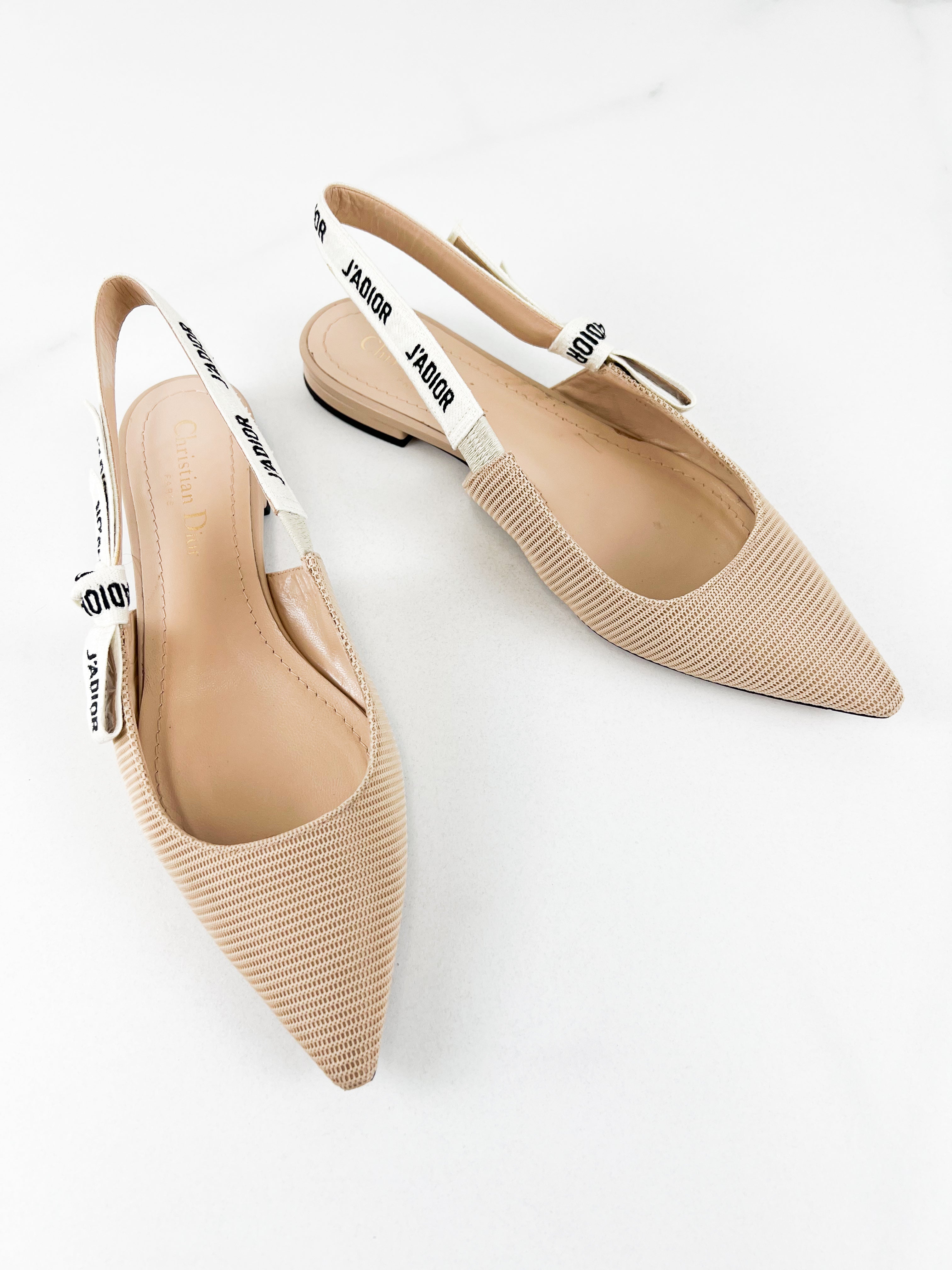Christian Dior Nude J'adior Slingback Flats Size 38.5