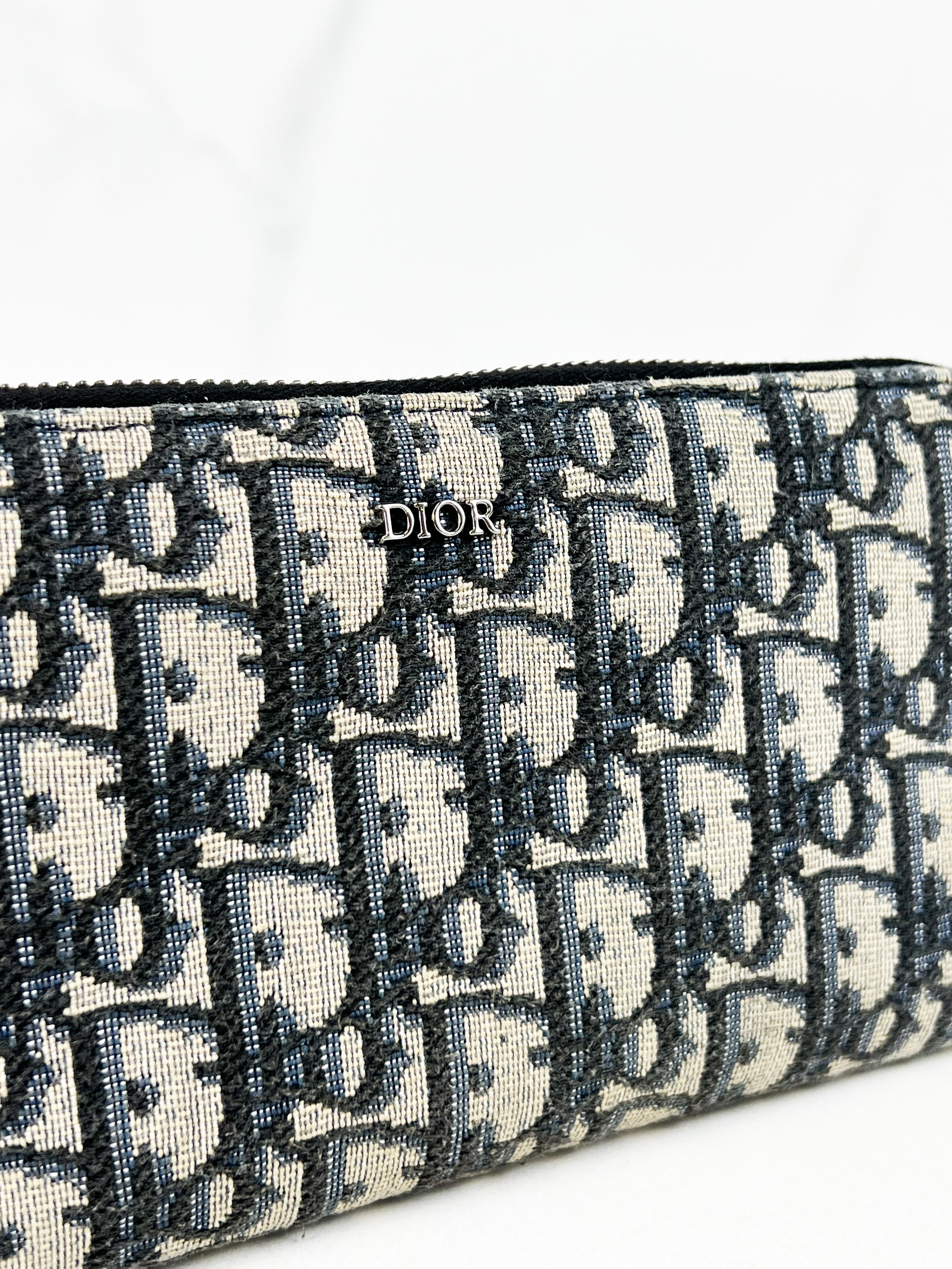 Christian Dior Navy Oblique Zipper Wallet